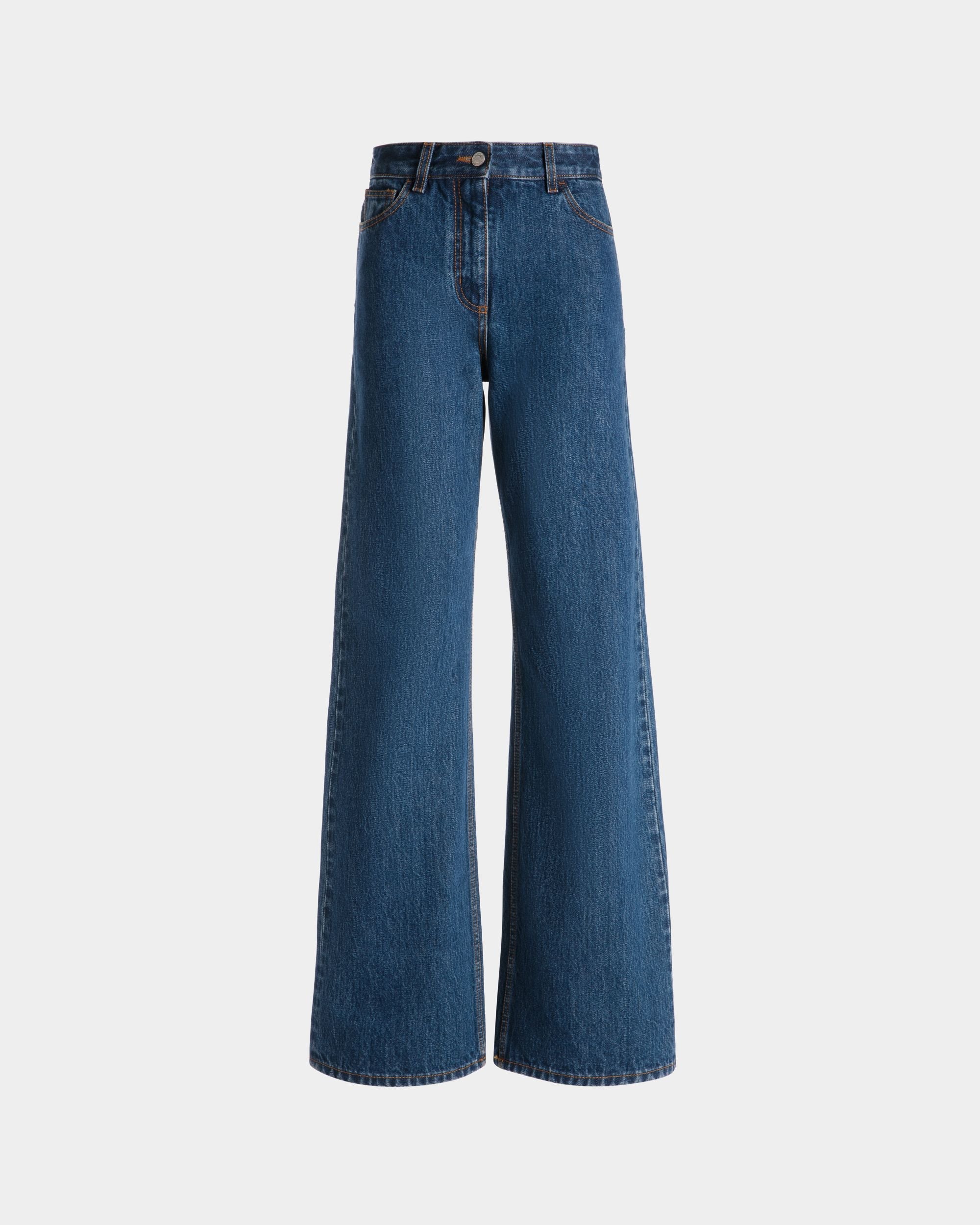 Bally Global - Pantalon En Denim À Jambe Large En Coton Medium Blue - Bleu