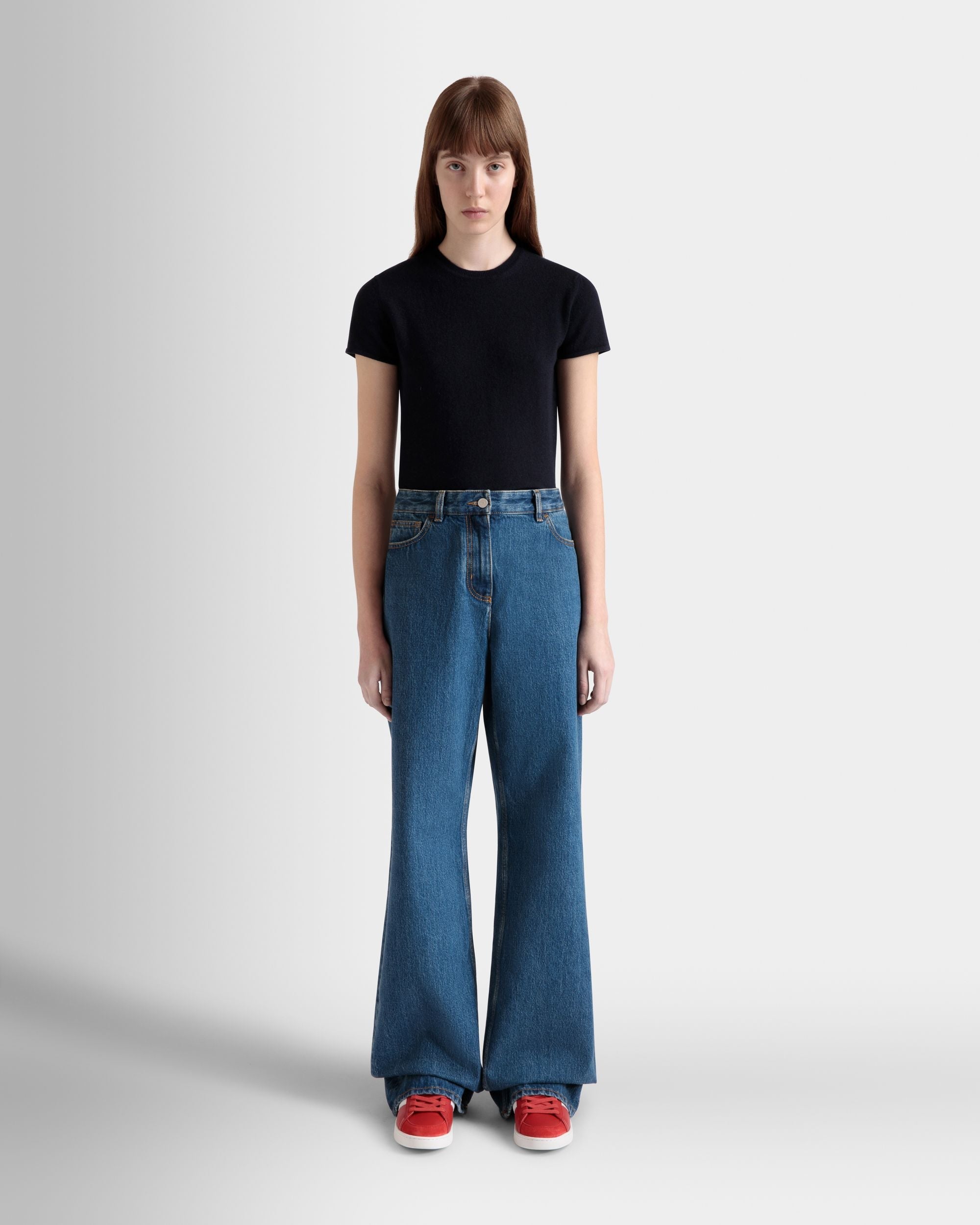 Bally Global - Pantalon En Denim À Jambe Large En Coton Medium Blue - Bleu