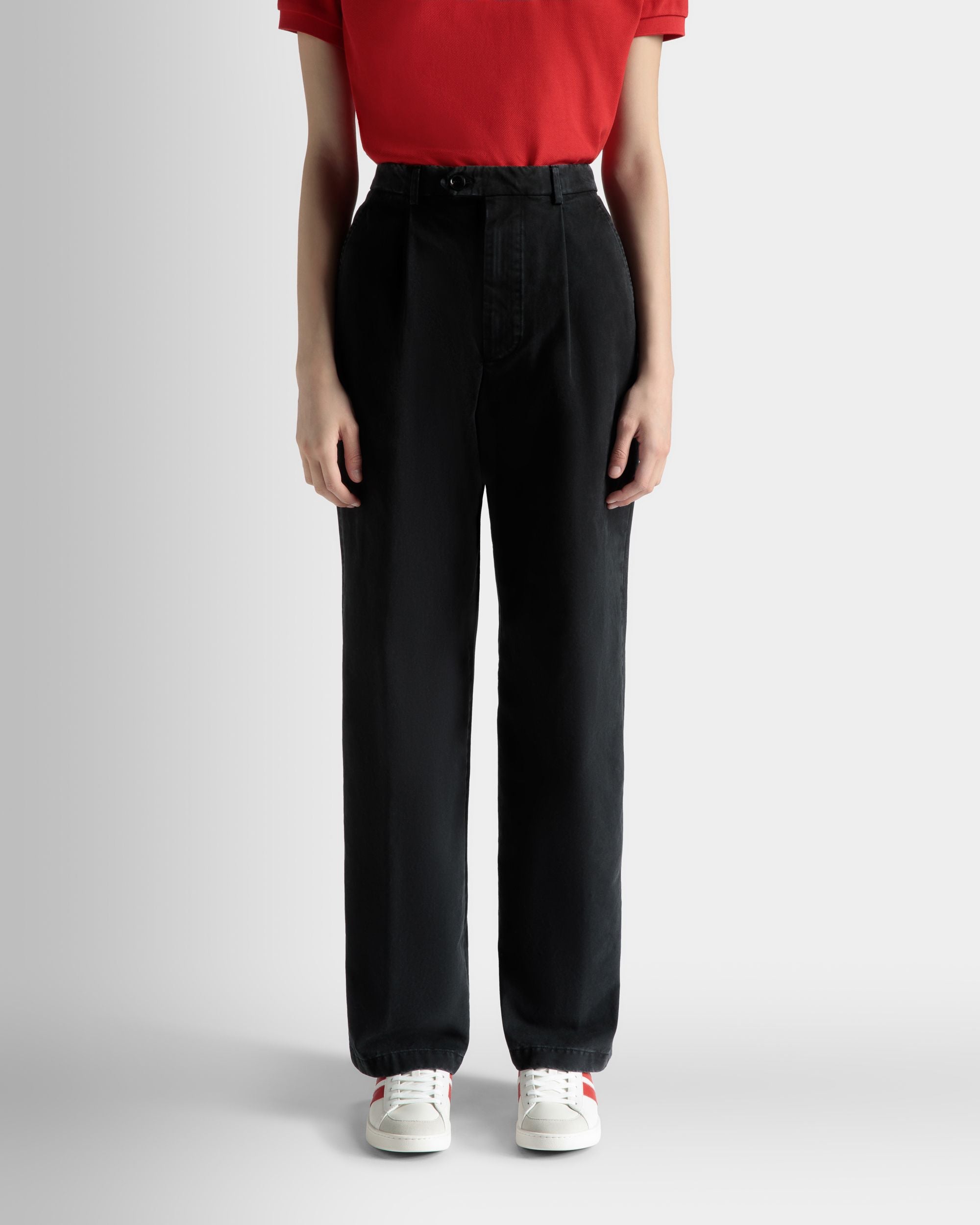 Bally Global - Pleated Pants in Black Washed Cotton - Black