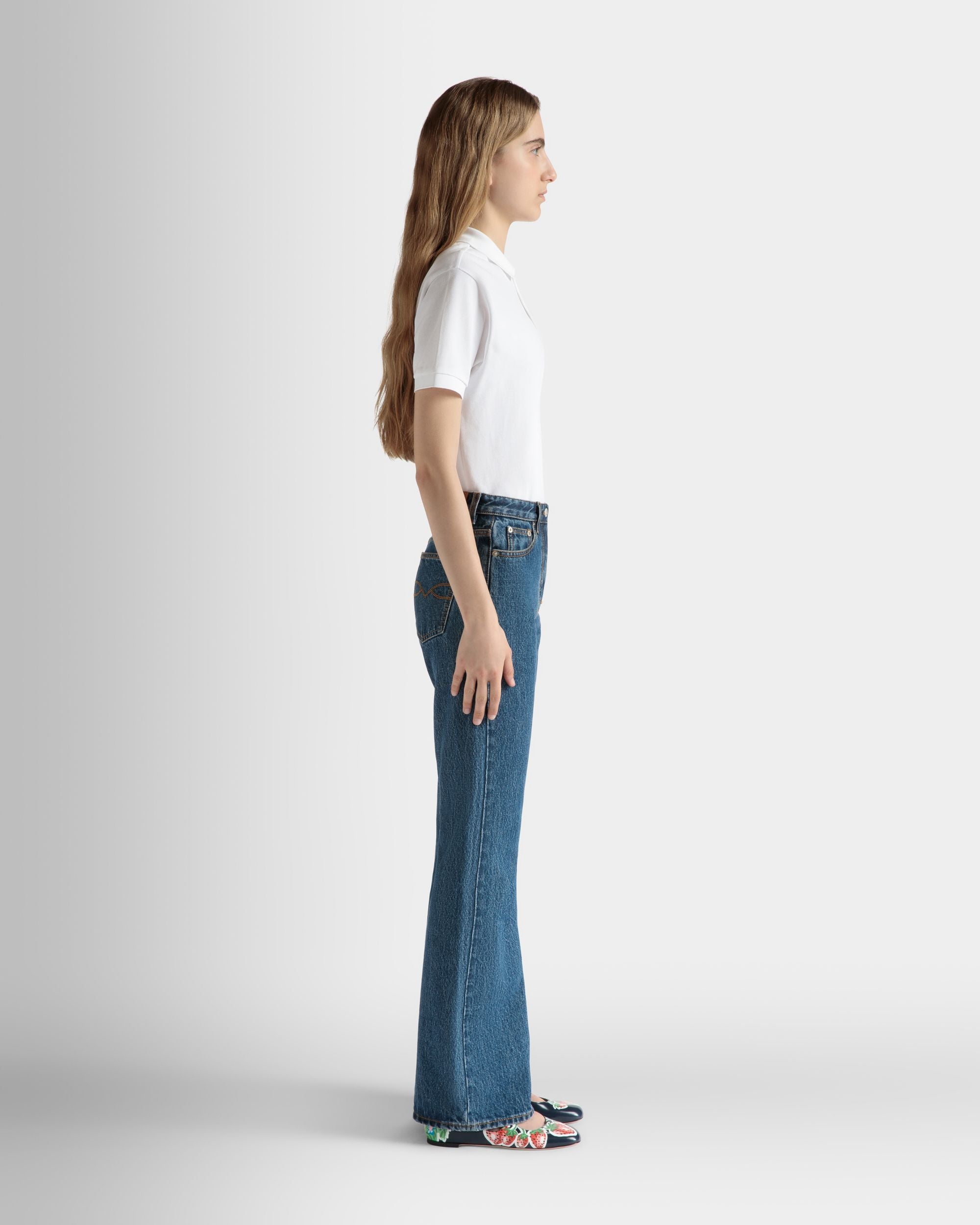 Bally Global - Flared Denim Pants in Medium Blue Cotton - Azul