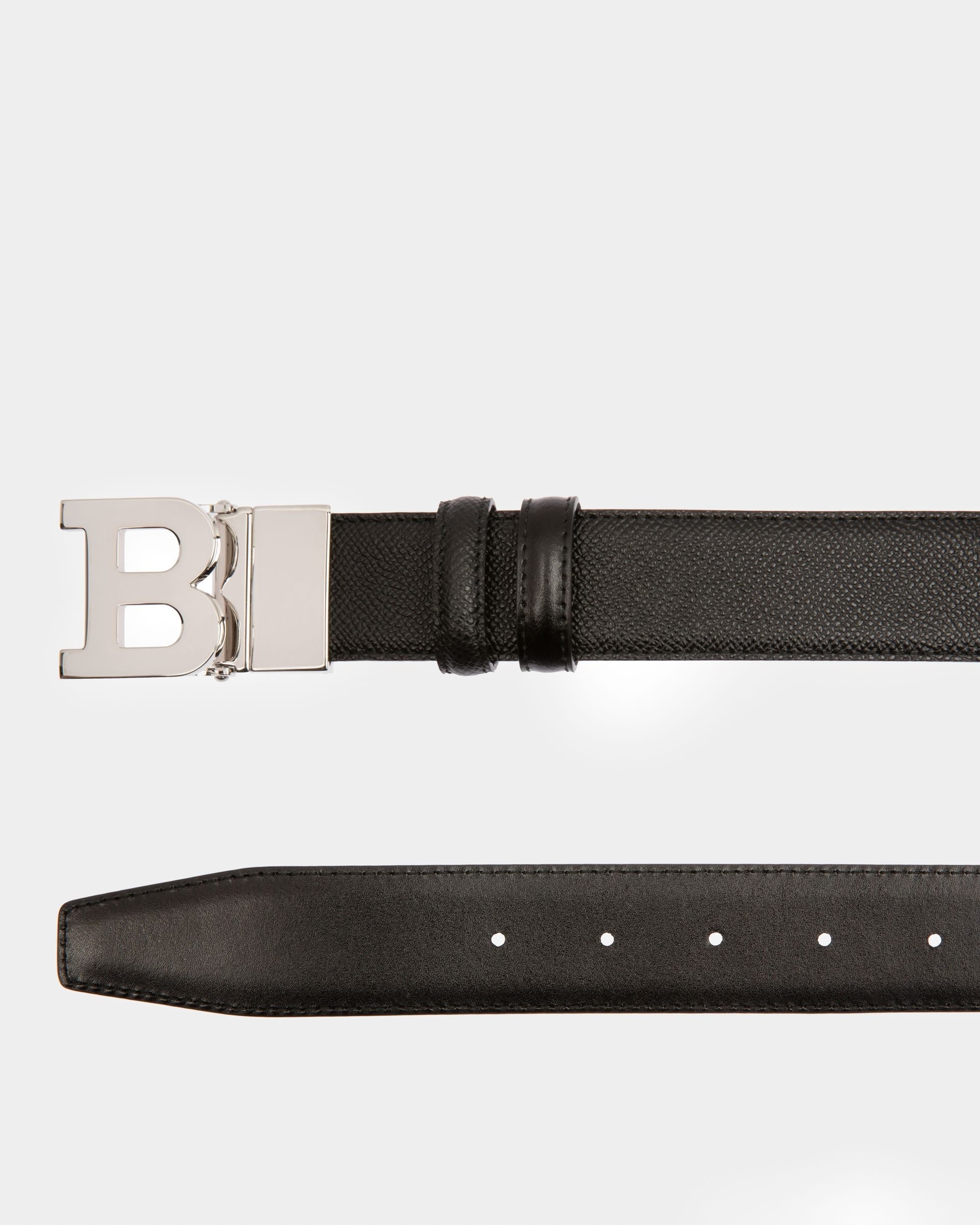 Bally Global - B Buckle Cinturón De 35 Mm En Piel De Color Negro Y Azul Marino - Negro