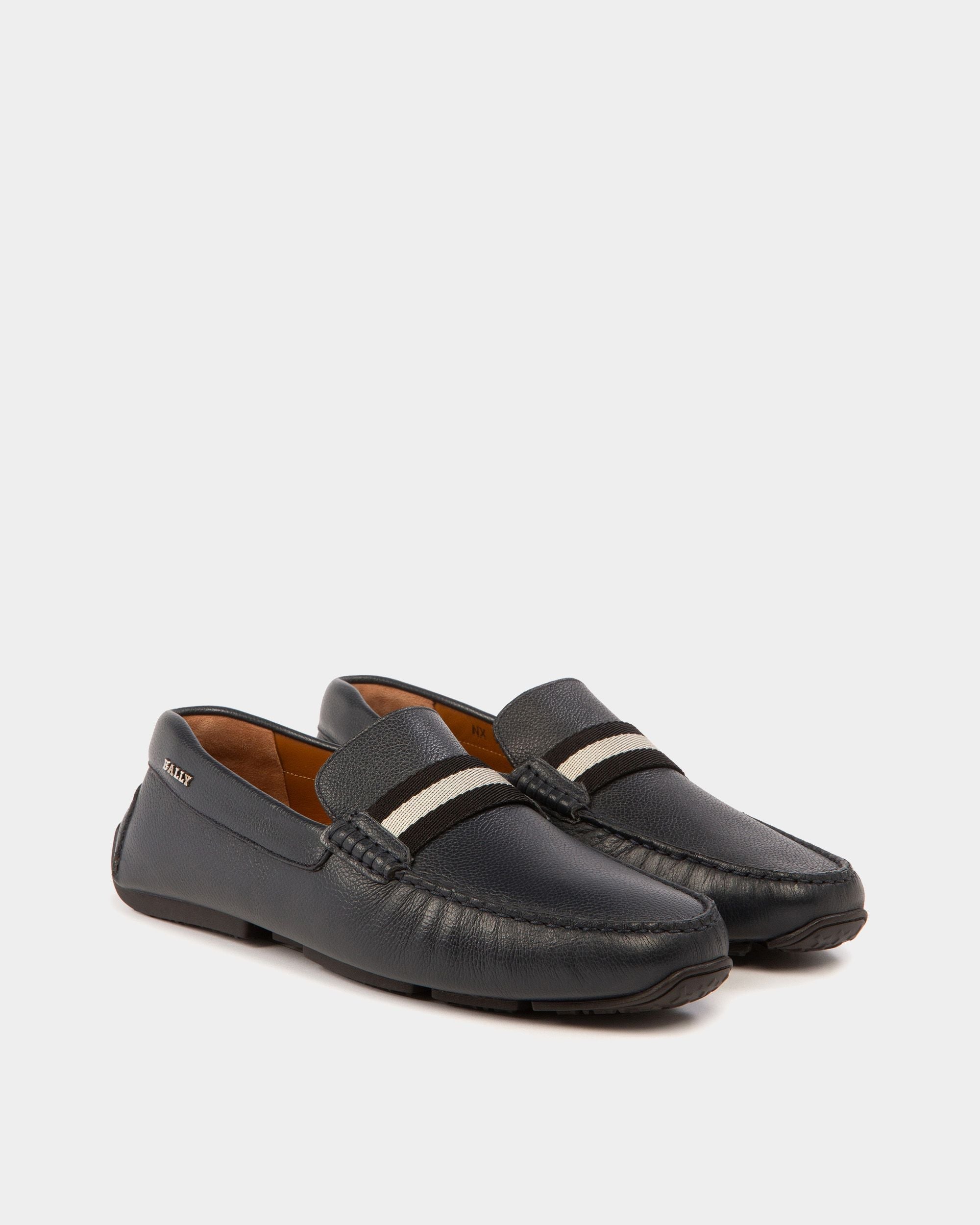 Bally Global - Pilot Drivers In Navy Leather And Fabric - Blue