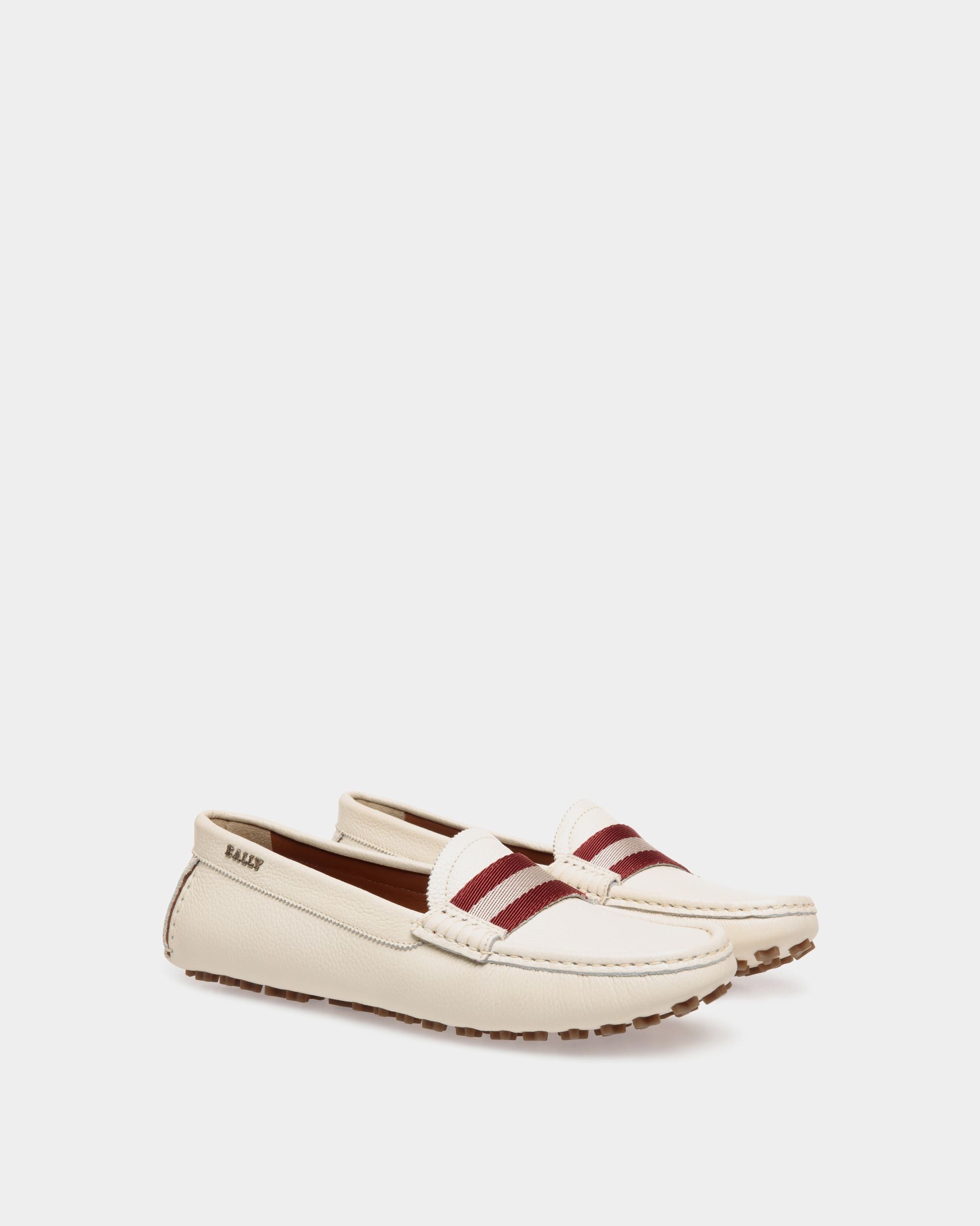 Bally Global - Ladyes Zapatos Driver De Piel Color Hueso - Blanco