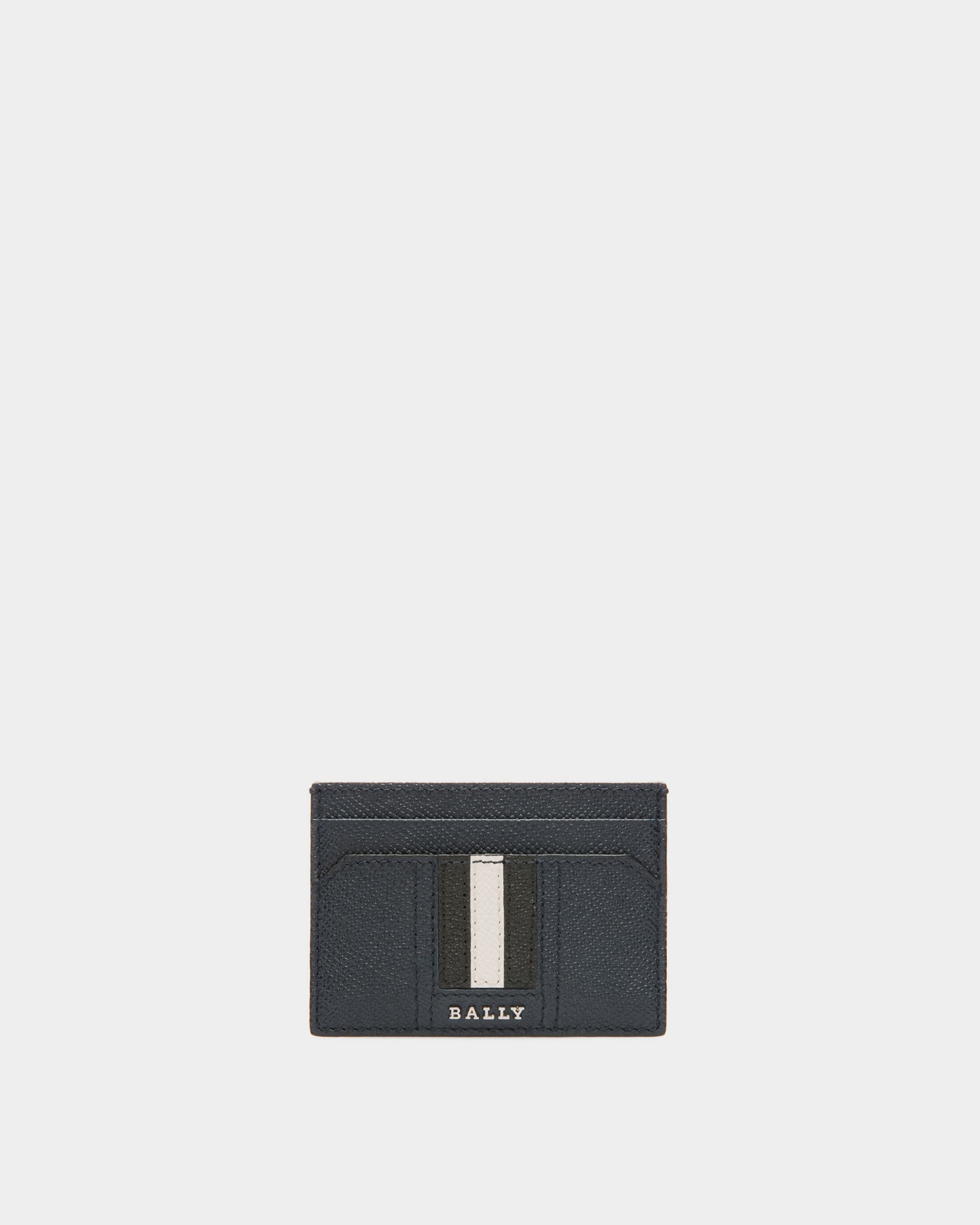 Bally Global - Lettering Business Card Holder In Blue Leather - Blue