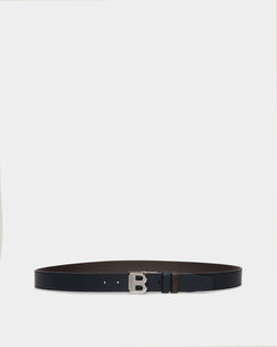Adjustable-Reversible Belt In Blue Leather