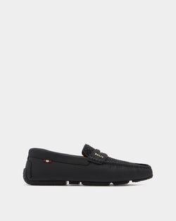 Pikat Men's Rubber Coated Interwoven Calf Leather Driver In Black