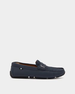 Pikat Men's Rubber Coated Interwoven Calf Leather Driver In Ink
