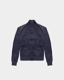 Blouson Bomber In Blue Leather