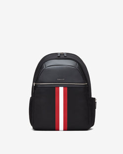 Travel Backpack in Black Fabric With a Bally Ribbon
