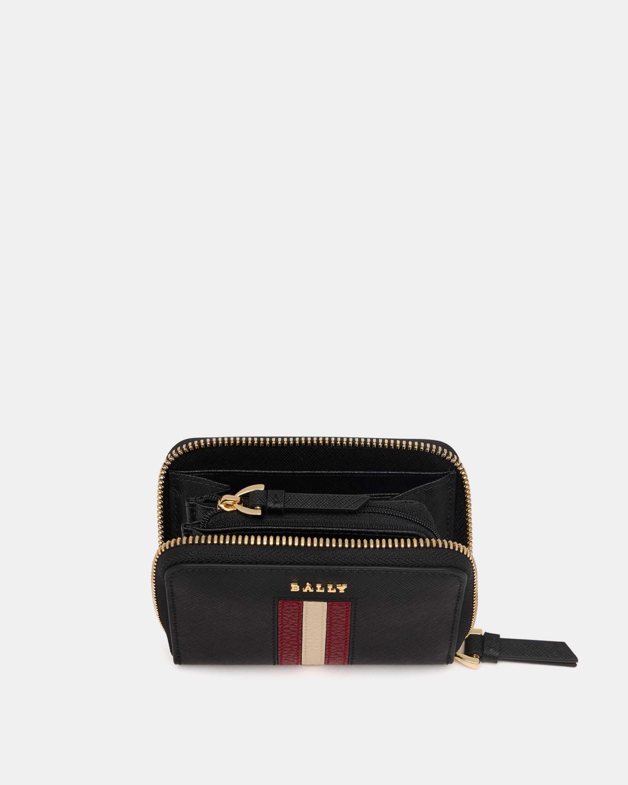 Bally Global - Zip Around Wallet in Black Embossed Leather With a Bally Ribbon - Black