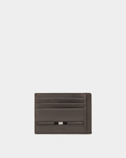 Business Card Holder In Grey Leather