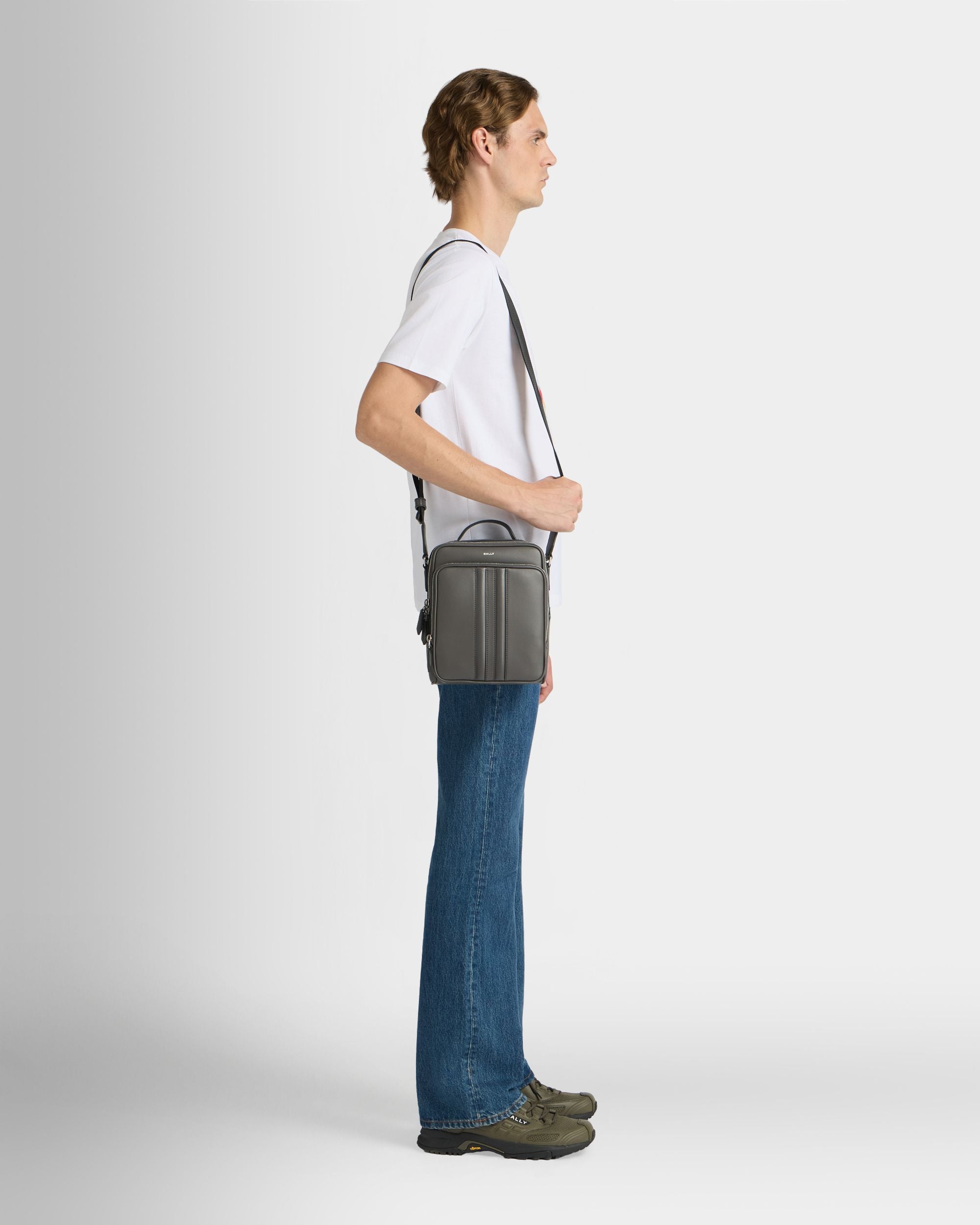 Bally Global - Mythos Crossbody Bag in Grey Recycled Leather - Grey