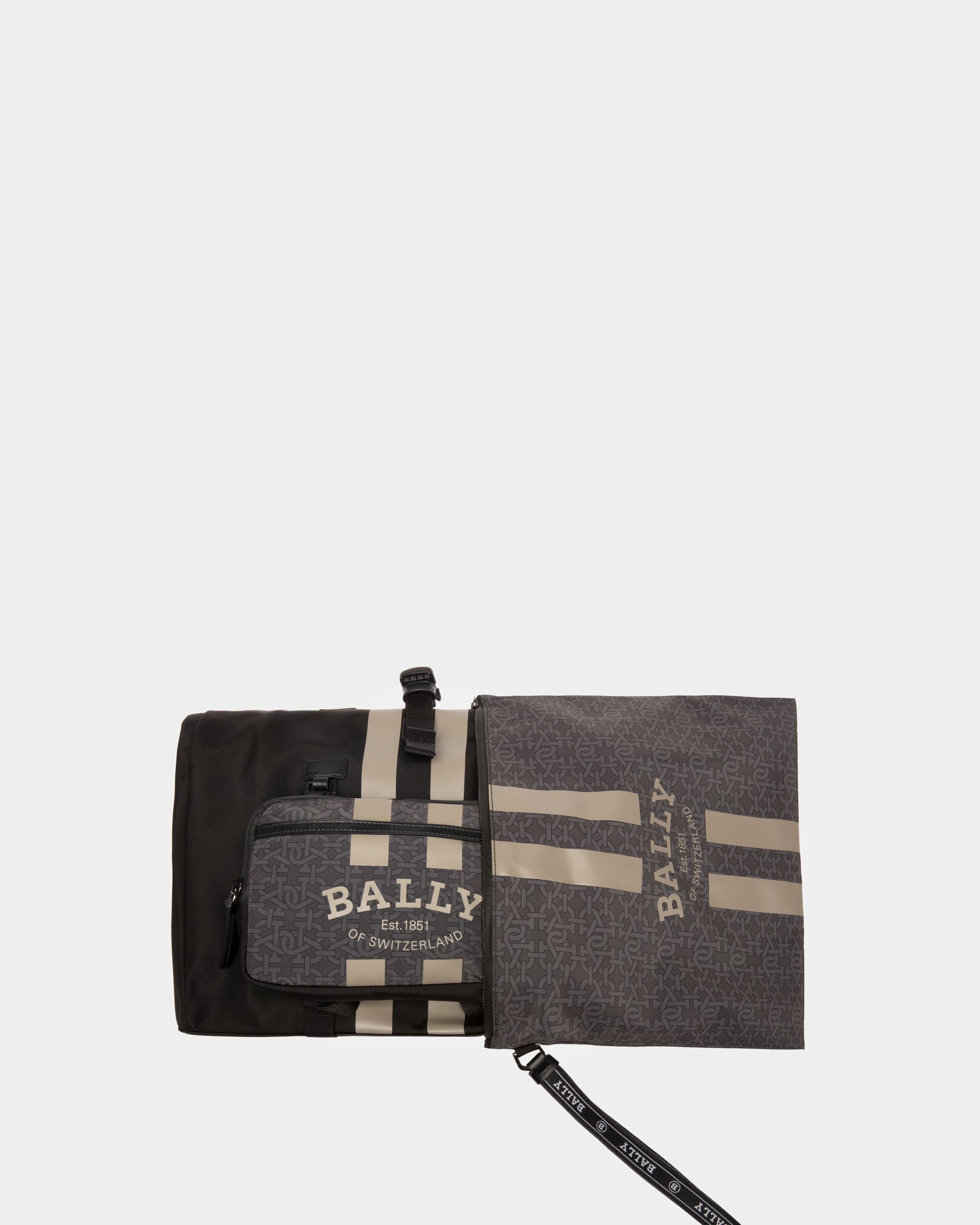 Bally Global - Mochila Plana Bally Escape De Tela Y Nailon En Negro Y Marrón - Multicolor