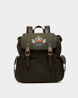 Winter Capsule Backpack in Dark Green Wool and Ebano Leather With Alpine Flowers