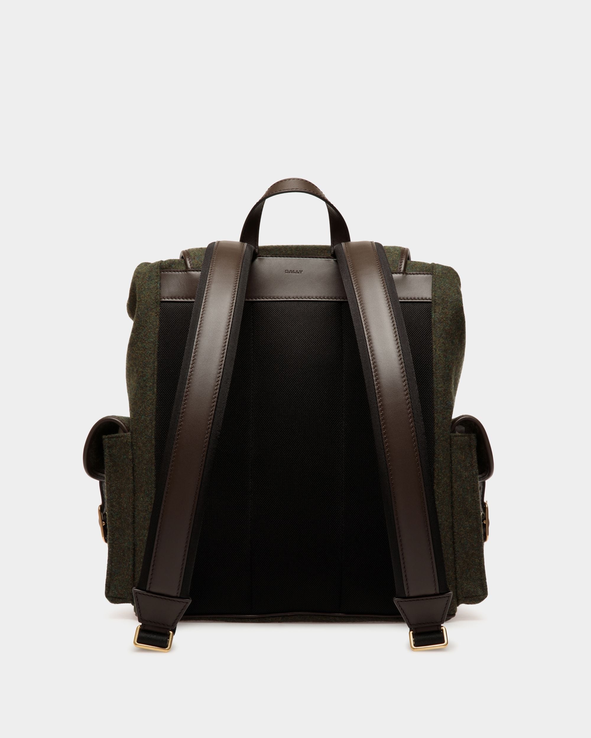 Bally Global - Winter Capsule Backpack in Dark Green Wool and Ebano Leather With Alpine Flowers - Green