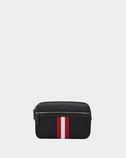 Travel Belt Bag in Black Fabric With a Bally Ribbon