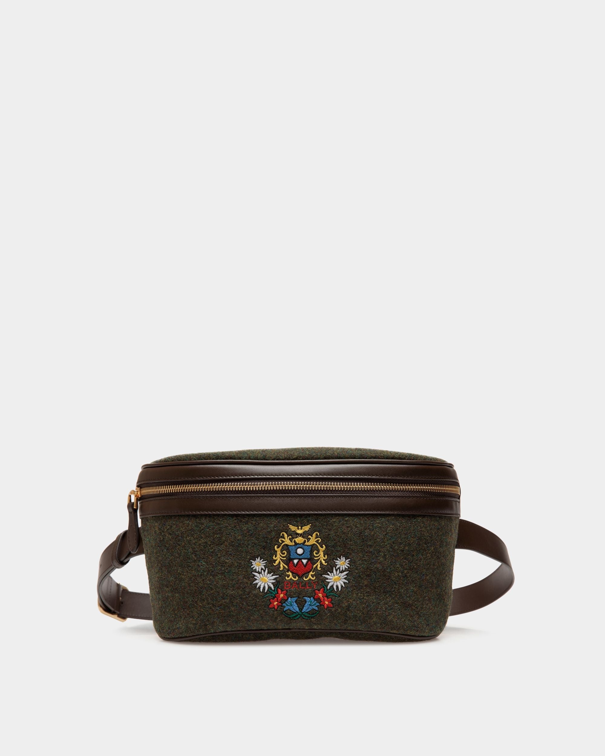 Bally Global - Winter Capsule Belt Bag in Dark Green Wool and Ebano Leather With Alpine Flowers - Green