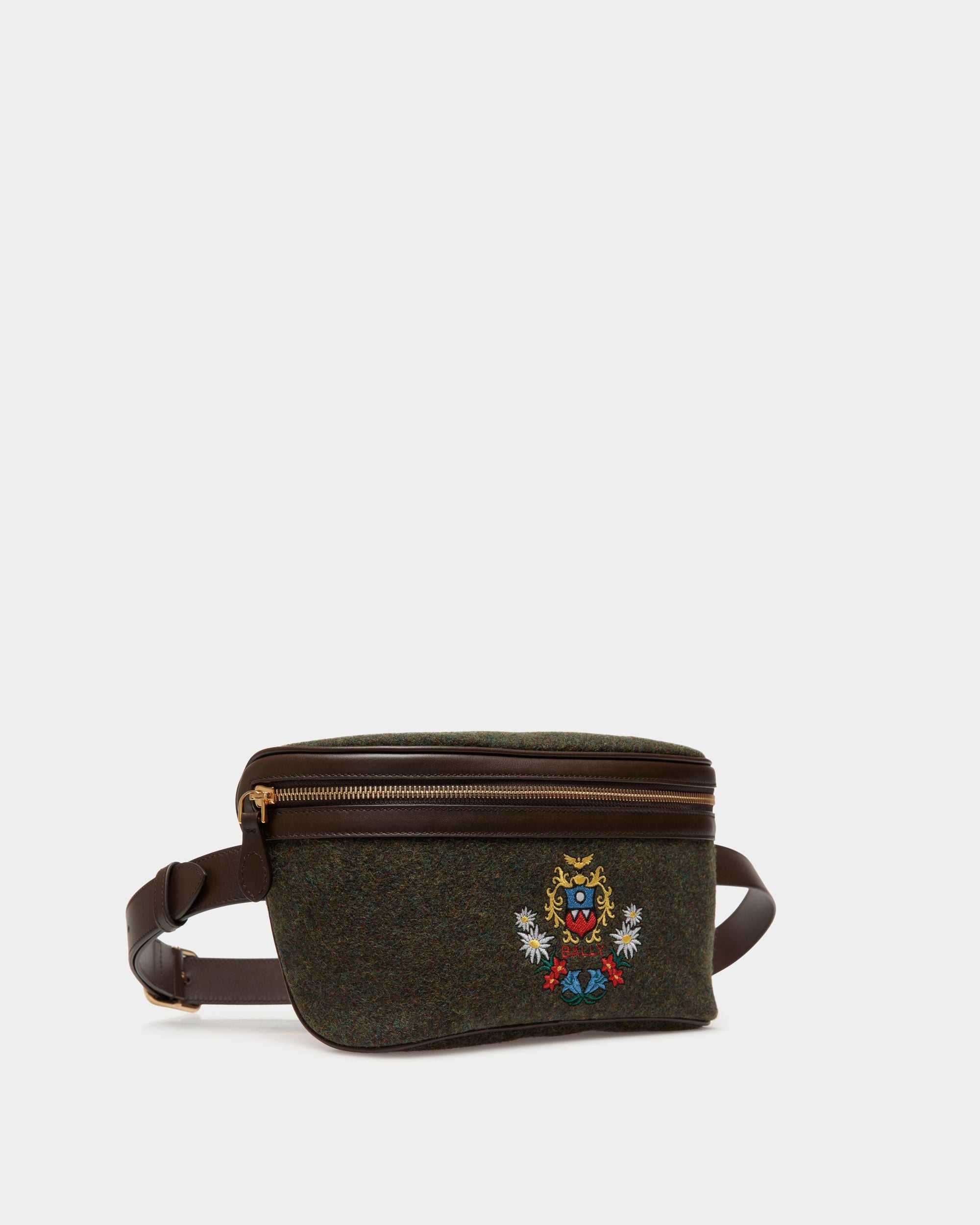Bally Global - Winter Capsule Belt Bag in Dark Green Wool and Ebano Leather With Alpine Flowers - Green