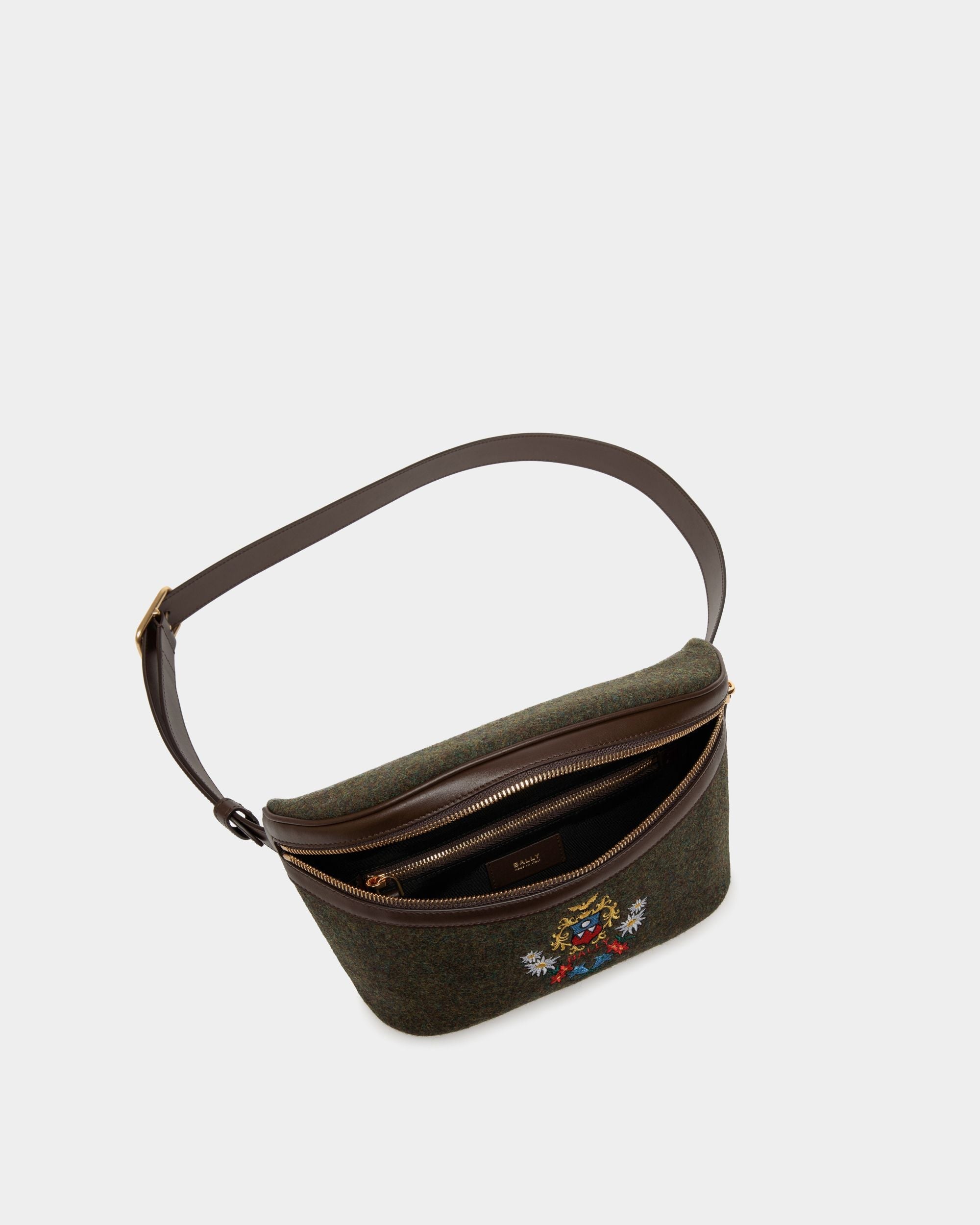 Bally Global - Winter Capsule Belt Bag in Dark Green Wool and Ebano Leather With Alpine Flowers - Green