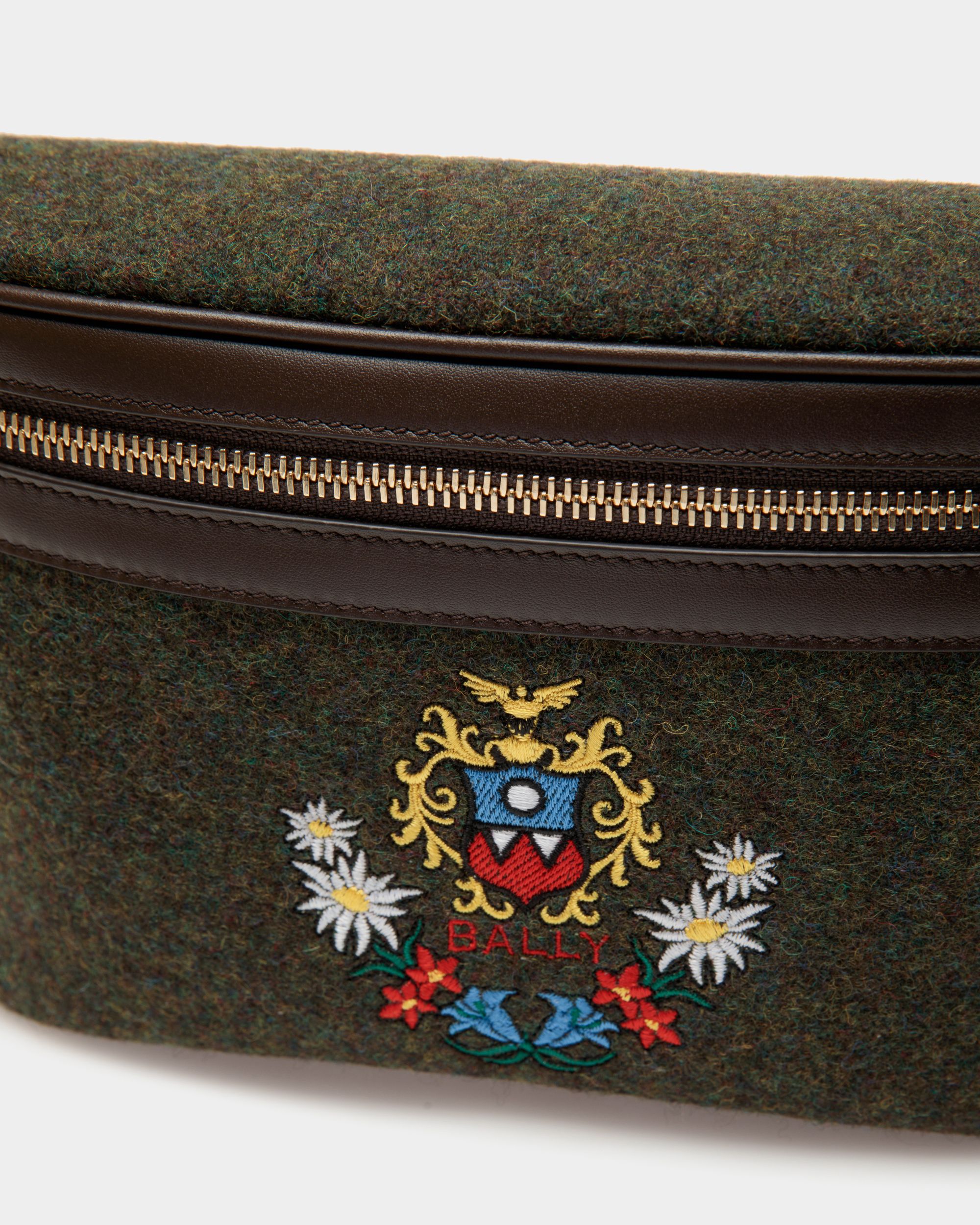 Bally Global - Winter Capsule Belt Bag in Dark Green Wool and Ebano Leather With Alpine Flowers - Green