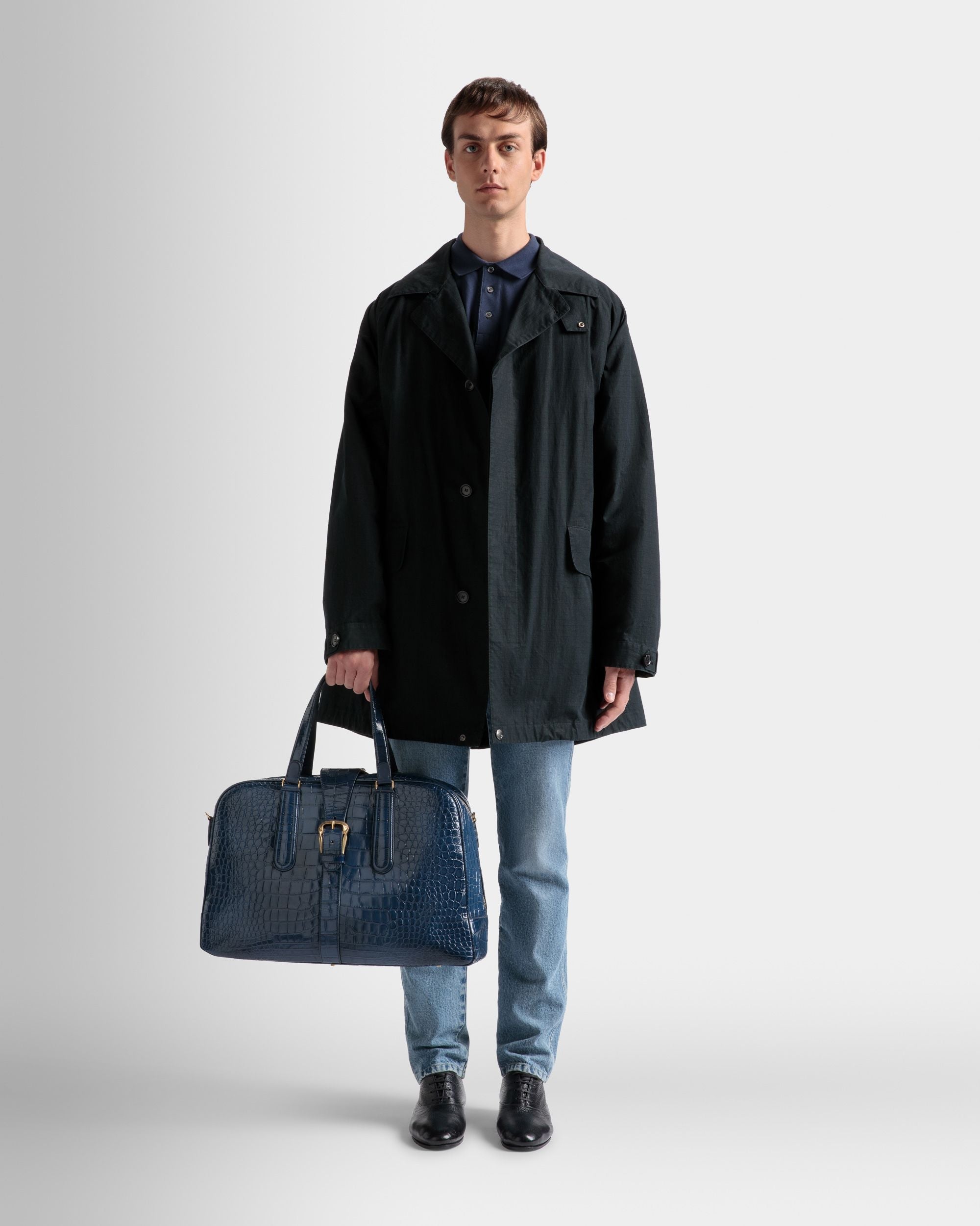 Bally Global - Bowling Weekender Bag In Marine Leather - Bleu