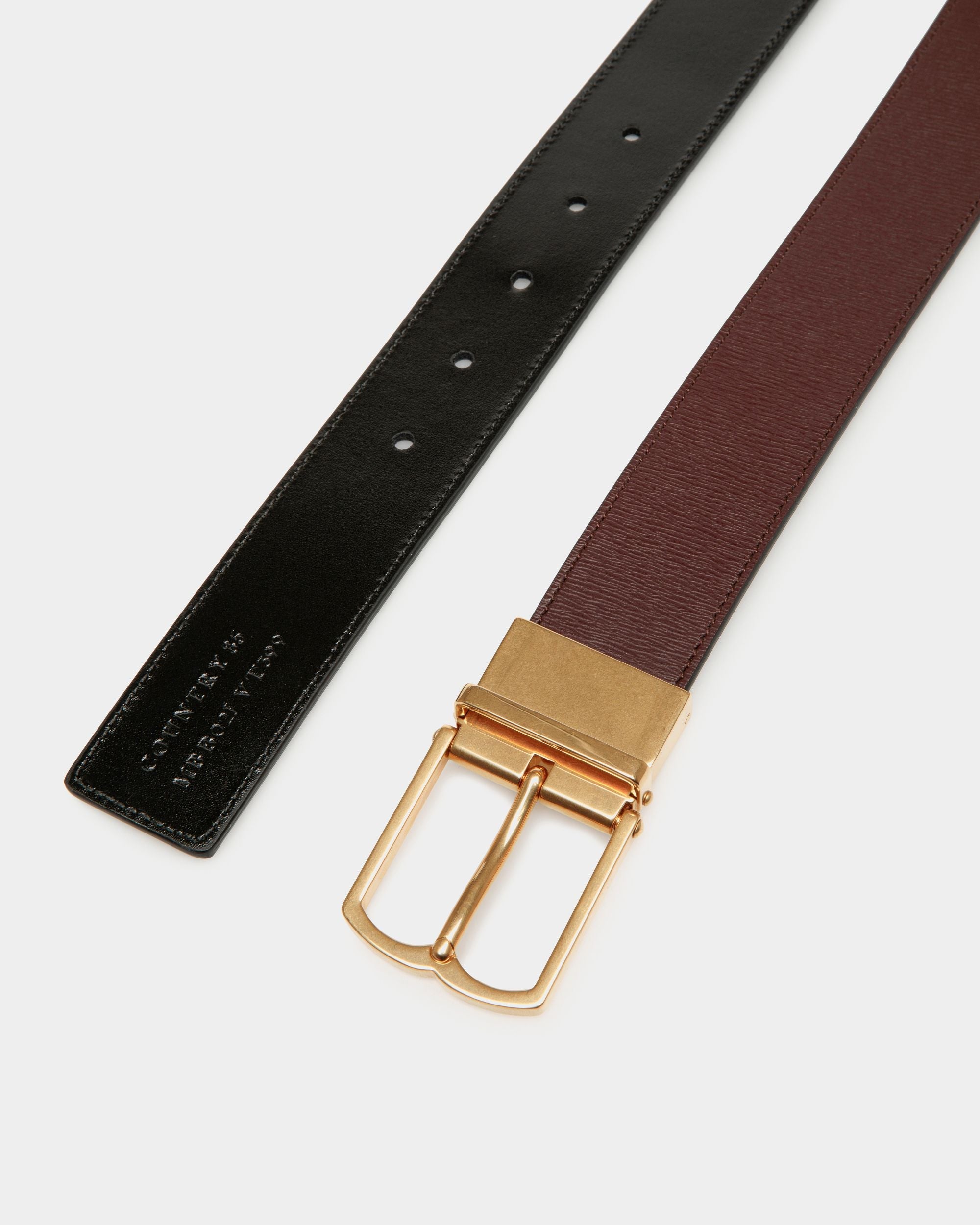 Bally Global - Cinturón Reversible Y Ajustable Country 35 Mm De Piel Burdeos Y Negra - Multicolor