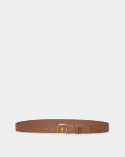 Emblem Adjustable and Reversible Belt in Brown Leather