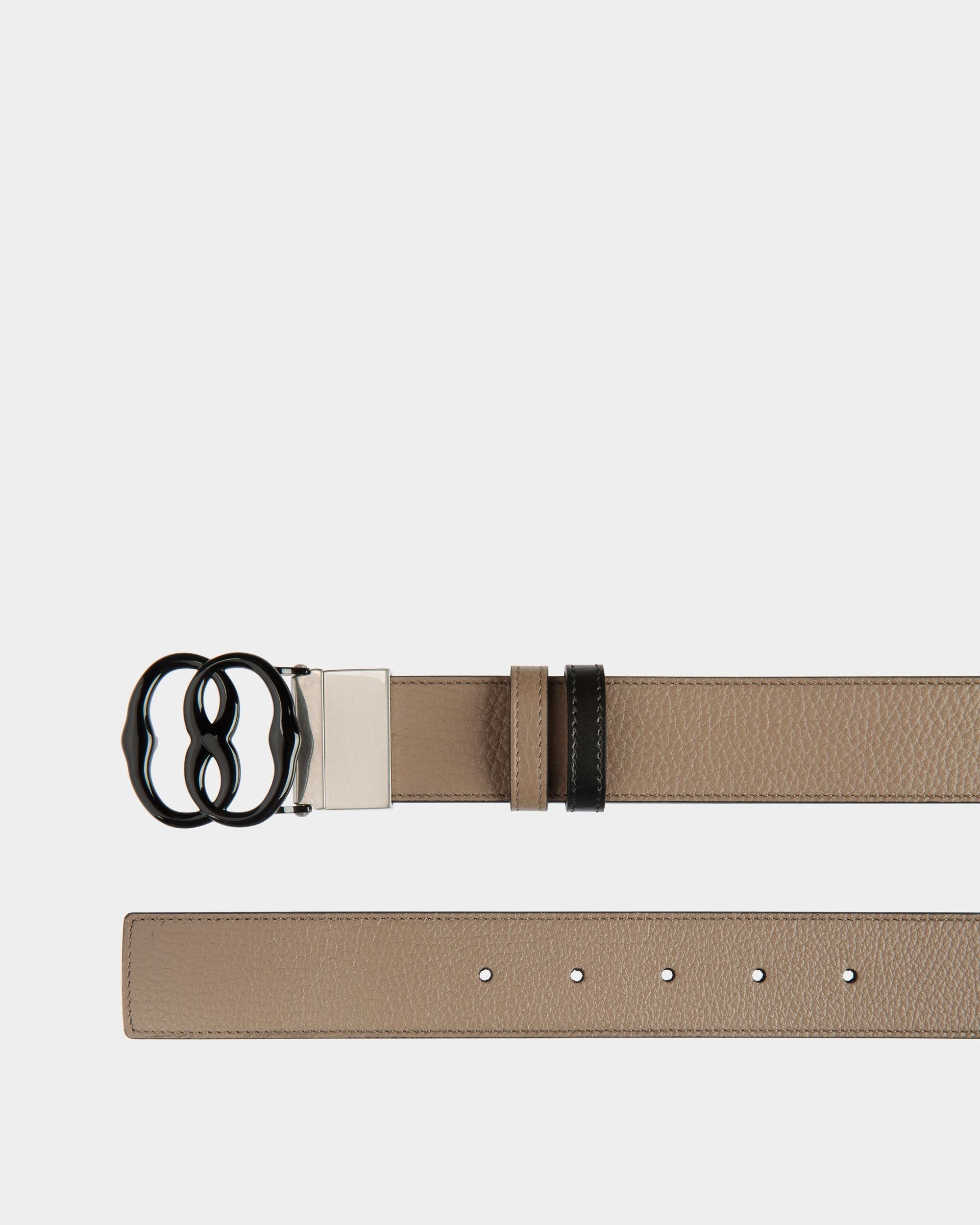 Bally Global - Cinturón Reversible Y Ajustable Emblem 35 Mm De Piel Topo Y Negra - Multicolor