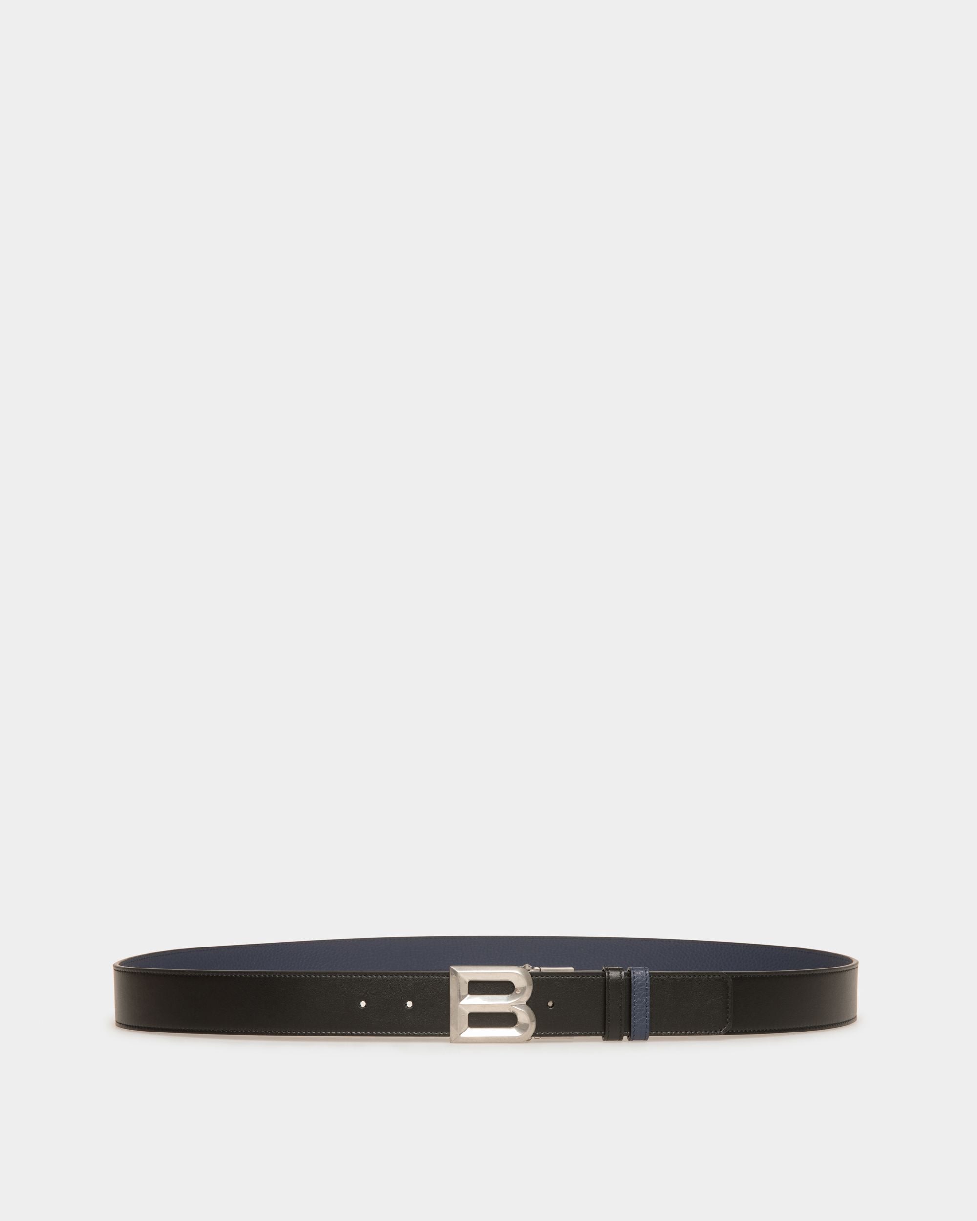 Bally Global - Cinturón Reversible Y Ajustable B Bold 35 Mm De Piel Negra Y Azul Marino - Azul