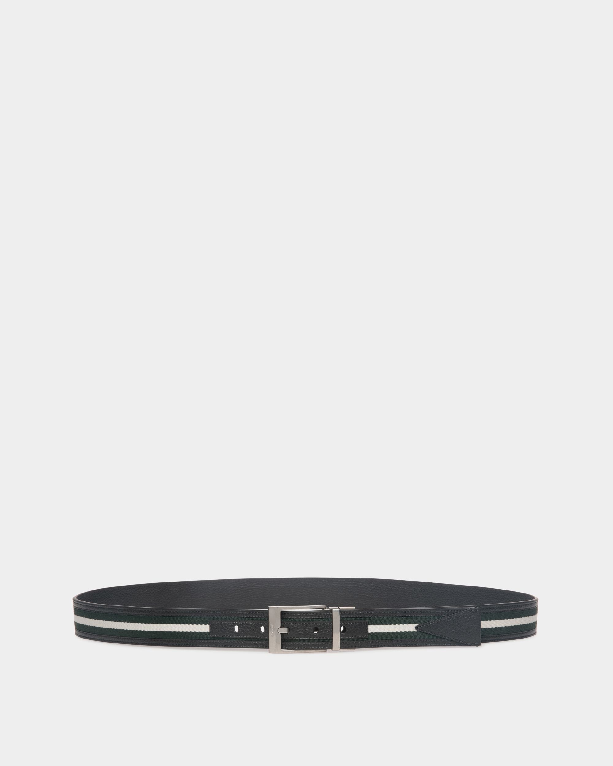 Bally Global - Shiffie 35mm Reversible Belt in Bottle Green And White Fabric And Leather - Multicolor