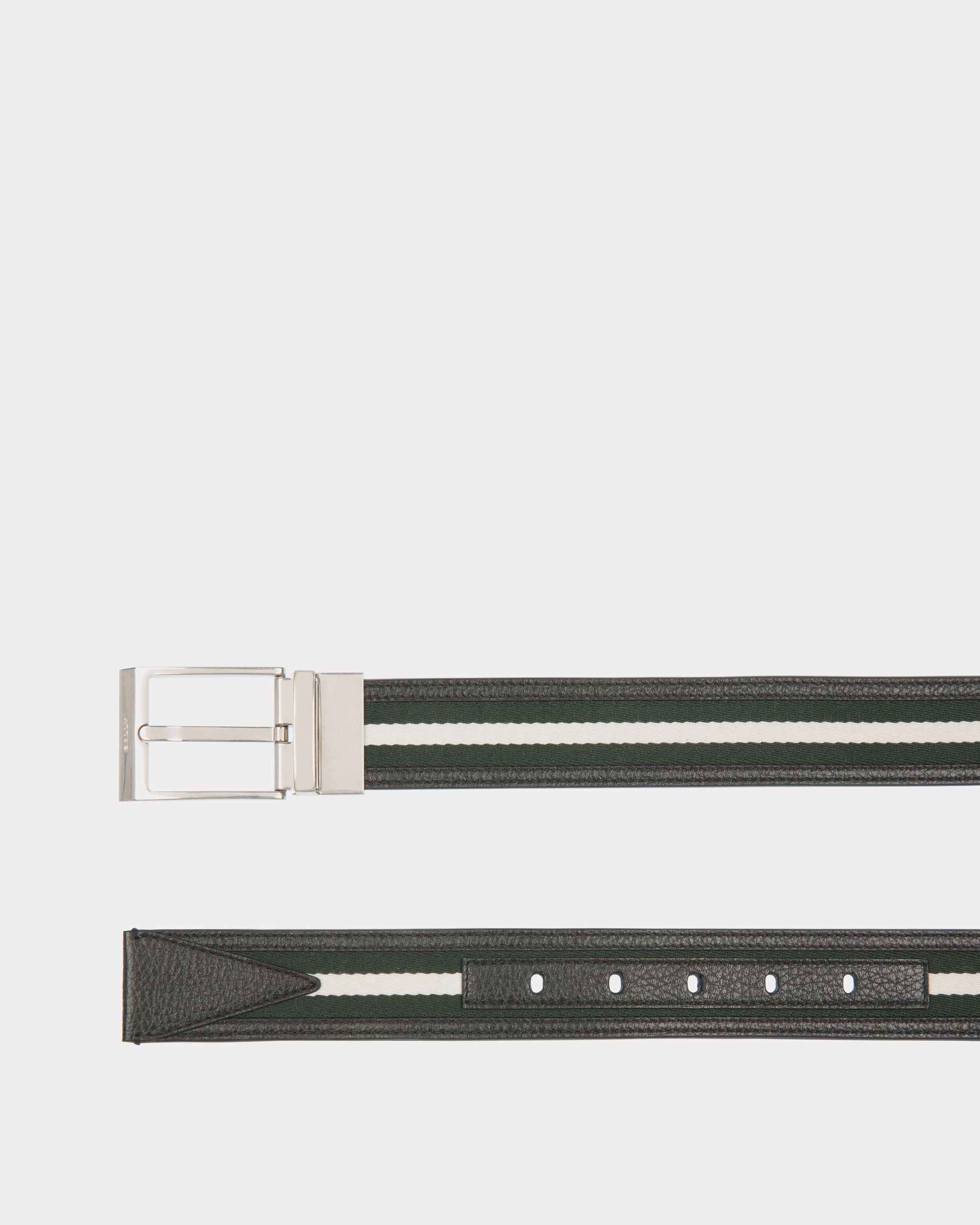 Bally Global - Shiffie 35mm Reversible Belt in Bottle Green And White Fabric And Leather - Multicolor