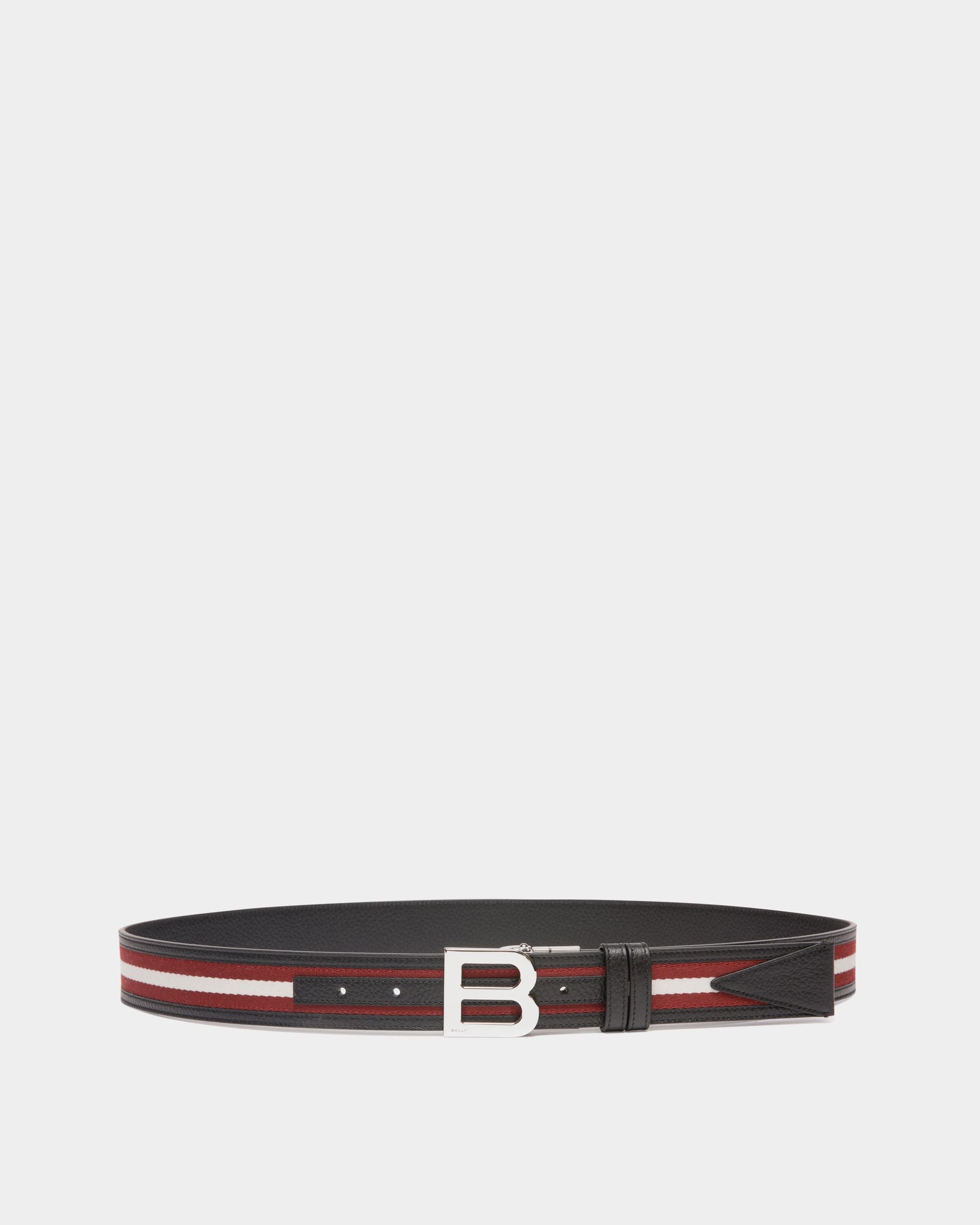 Bally Global - B Logo 35mm Reversible Belt in Red and White Fabric And Leather - Multicolor