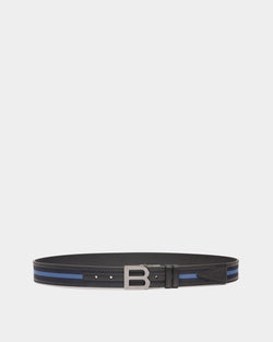 B Logo 35mm Reversible Belt in Navy Blue and Light Blue Fabric And Leather