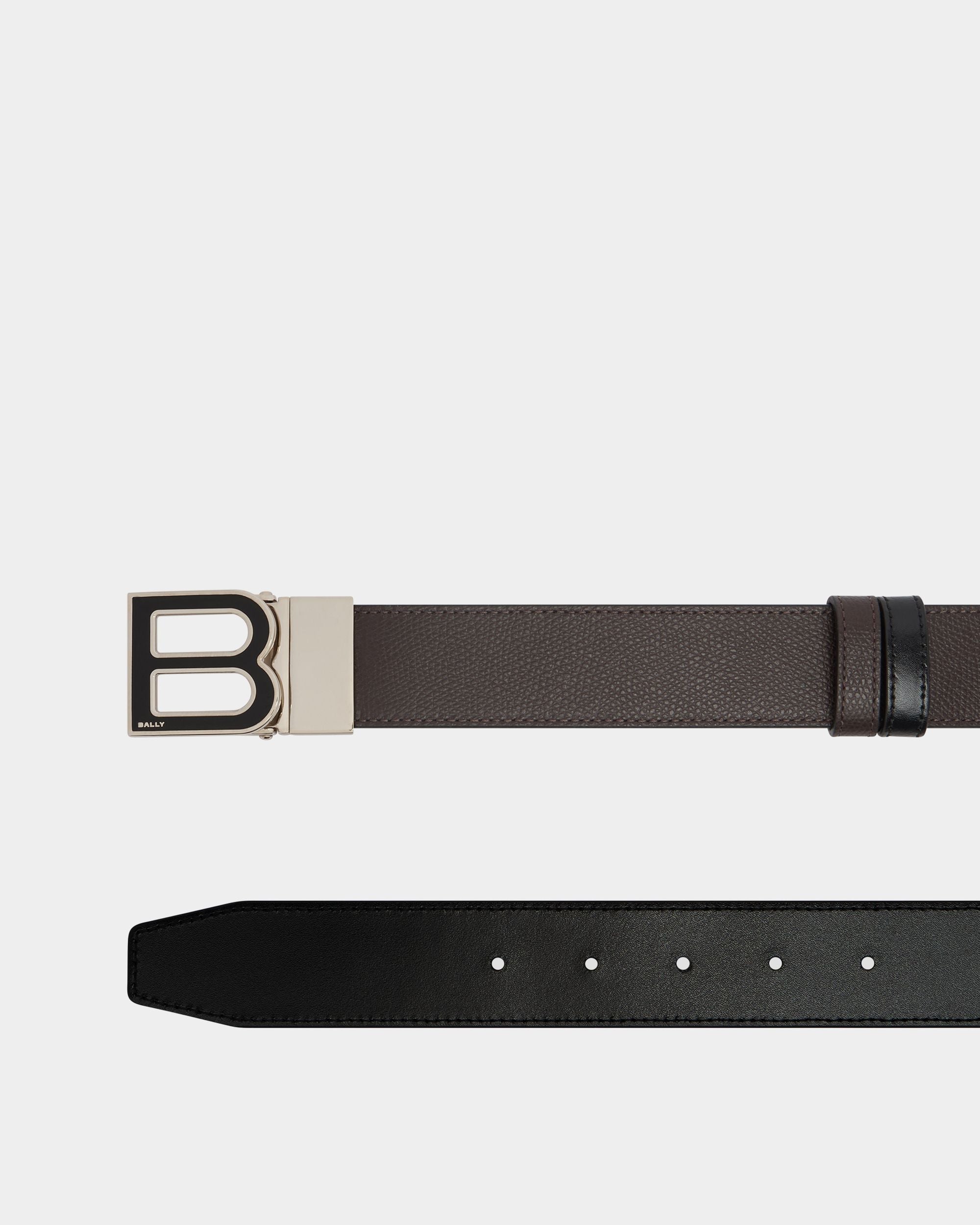 Bally Global - Cinturón B Logo De 35 Mm Ajustable Y Reversible De Piel Ébano Y Negra - Multicolor