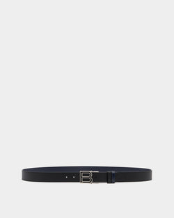 Ceinture B Logo 35 mm Ajustable Et Réversible En Cuir Noir Et Navy Blue