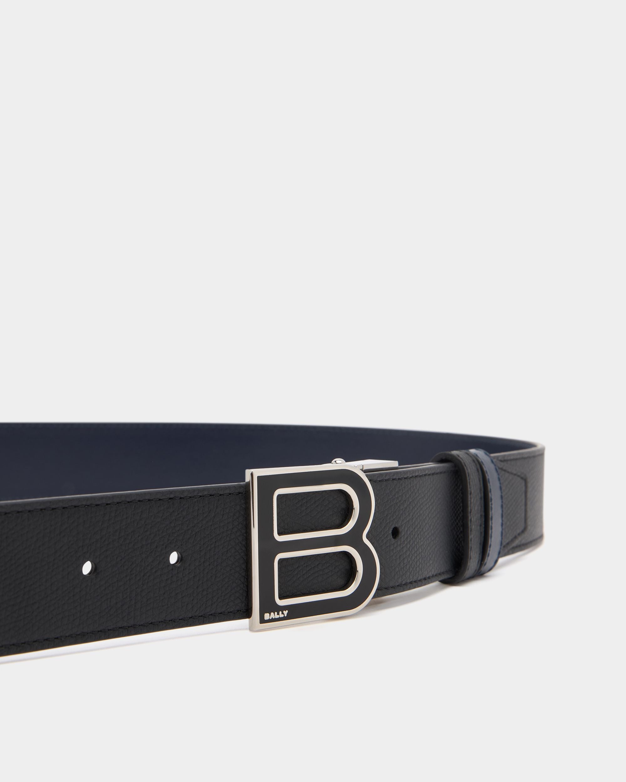 Bally Global - Ceinture B Logo 35 mm Ajustable Et Réversible En Cuir Noir Et Navy Blue - Multicolore