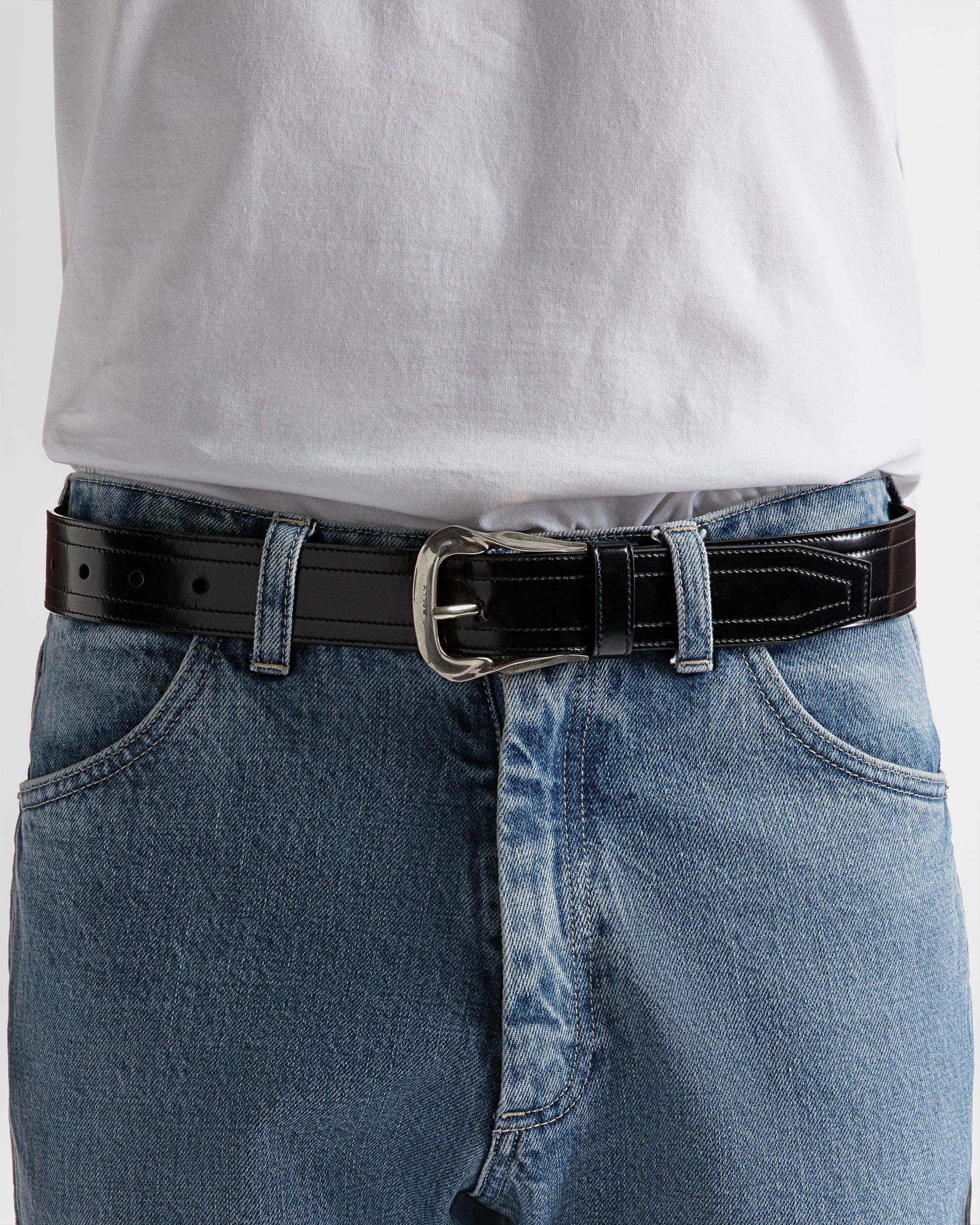 Bally Global - Cinturón De 35 mm Emblem Buckle De Piel Negra - Negro
