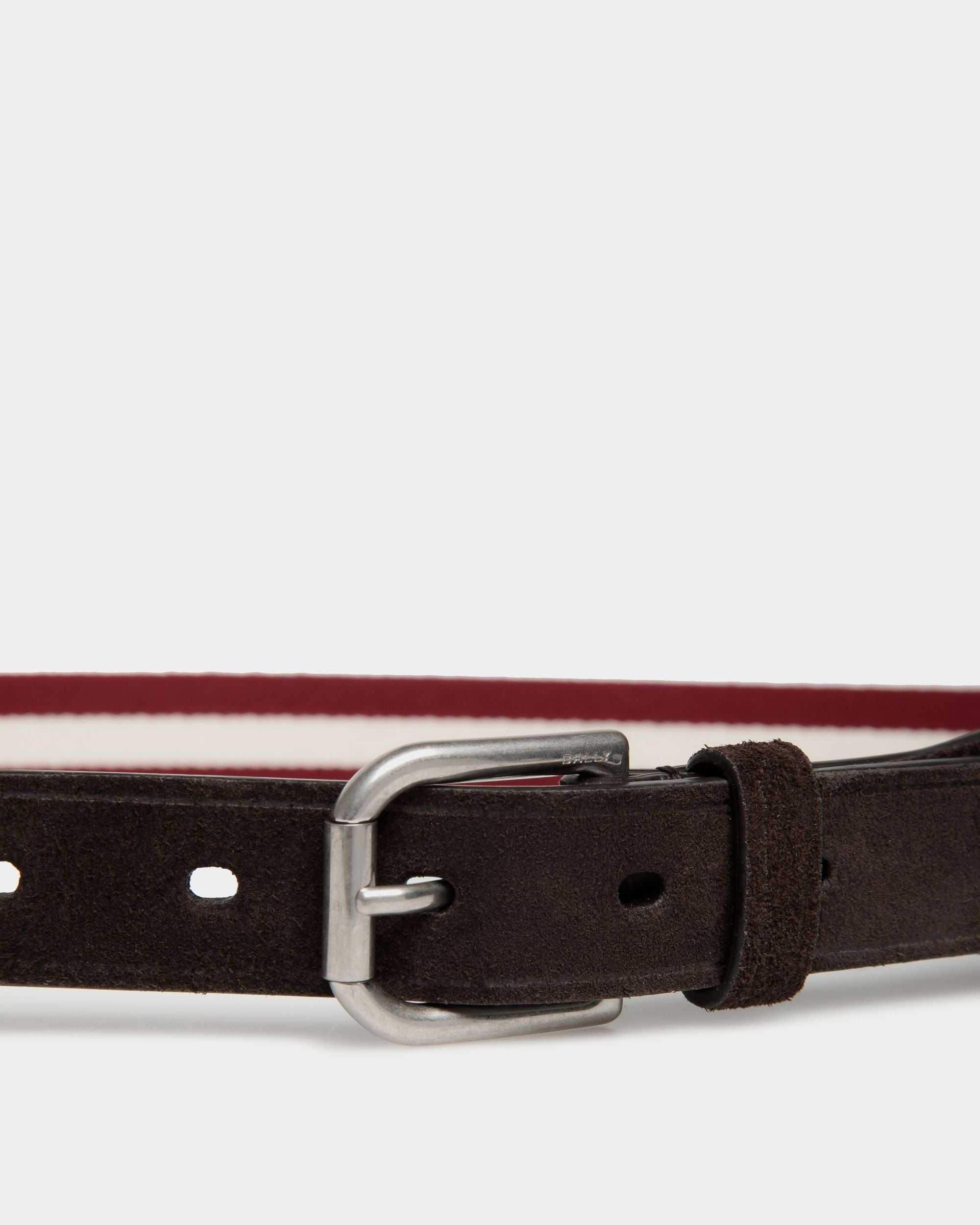 Bally Global - Melvin 35mm Belt in Red and White Fabric And Suede - Multicolor