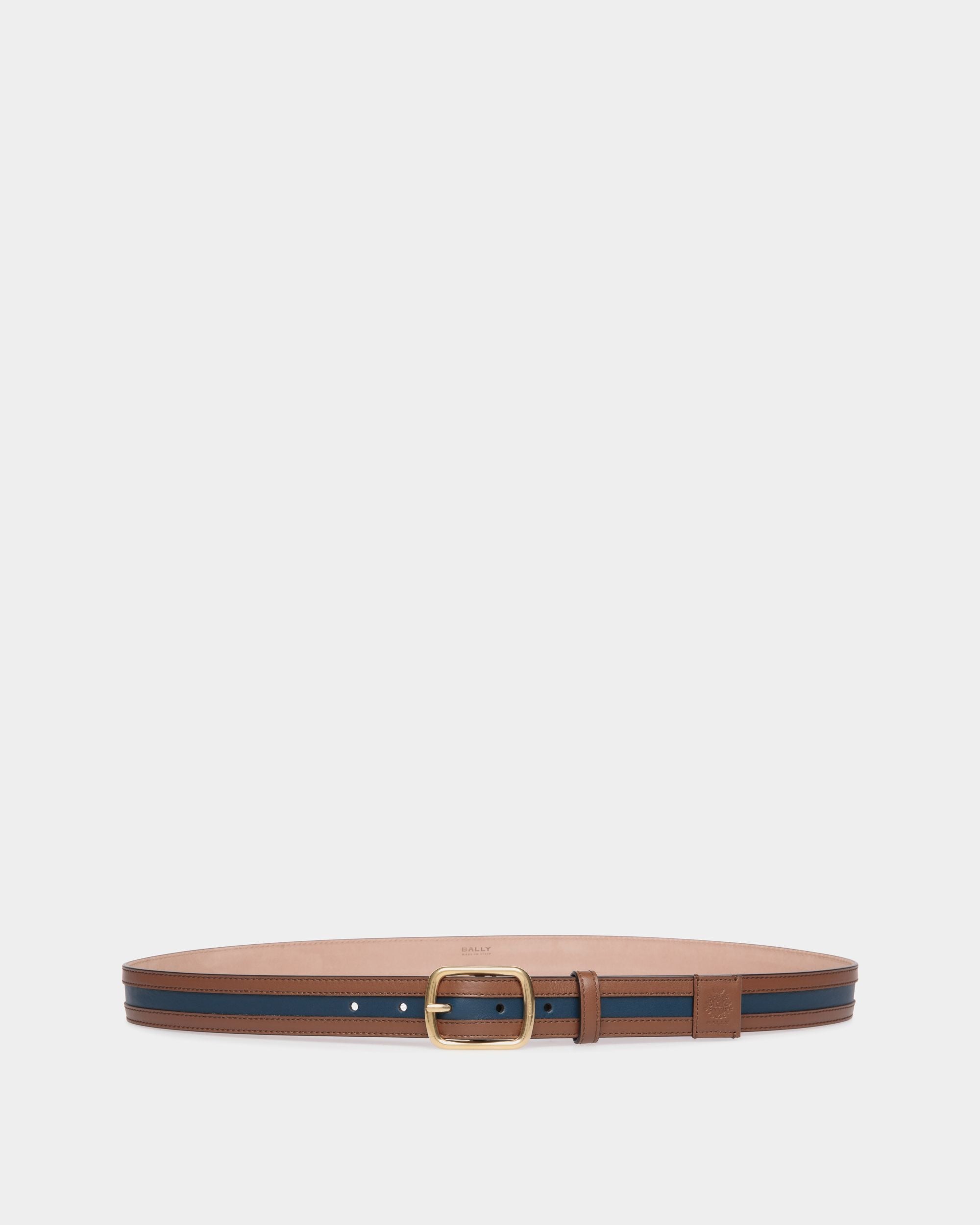Bally Global - Ceinture Orson 30 mm En Cuir Marron Et Navy Blue - Multicolore