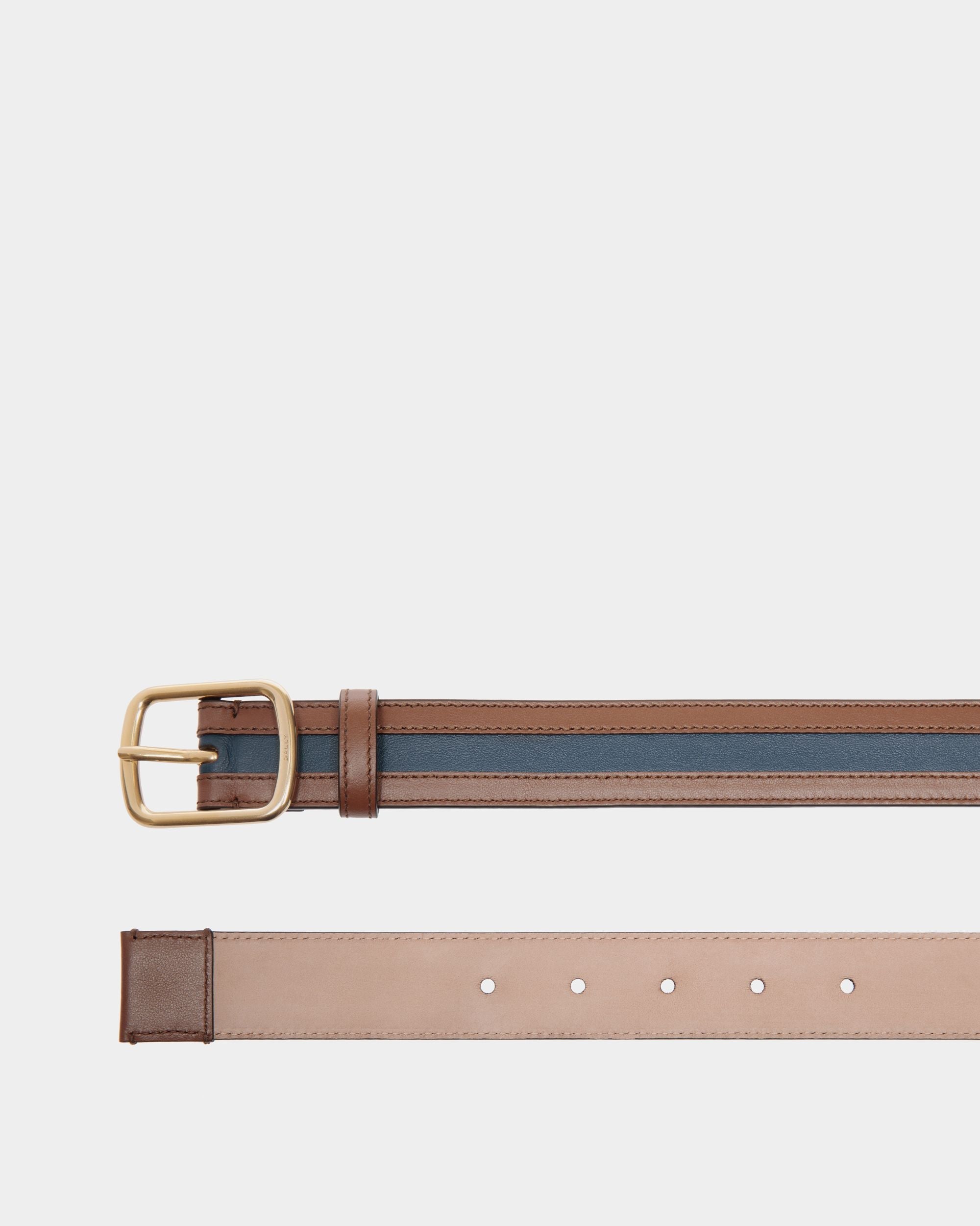Bally Global - Ceinture Orson 30 mm En Cuir Marron Et Navy Blue - Multicolore