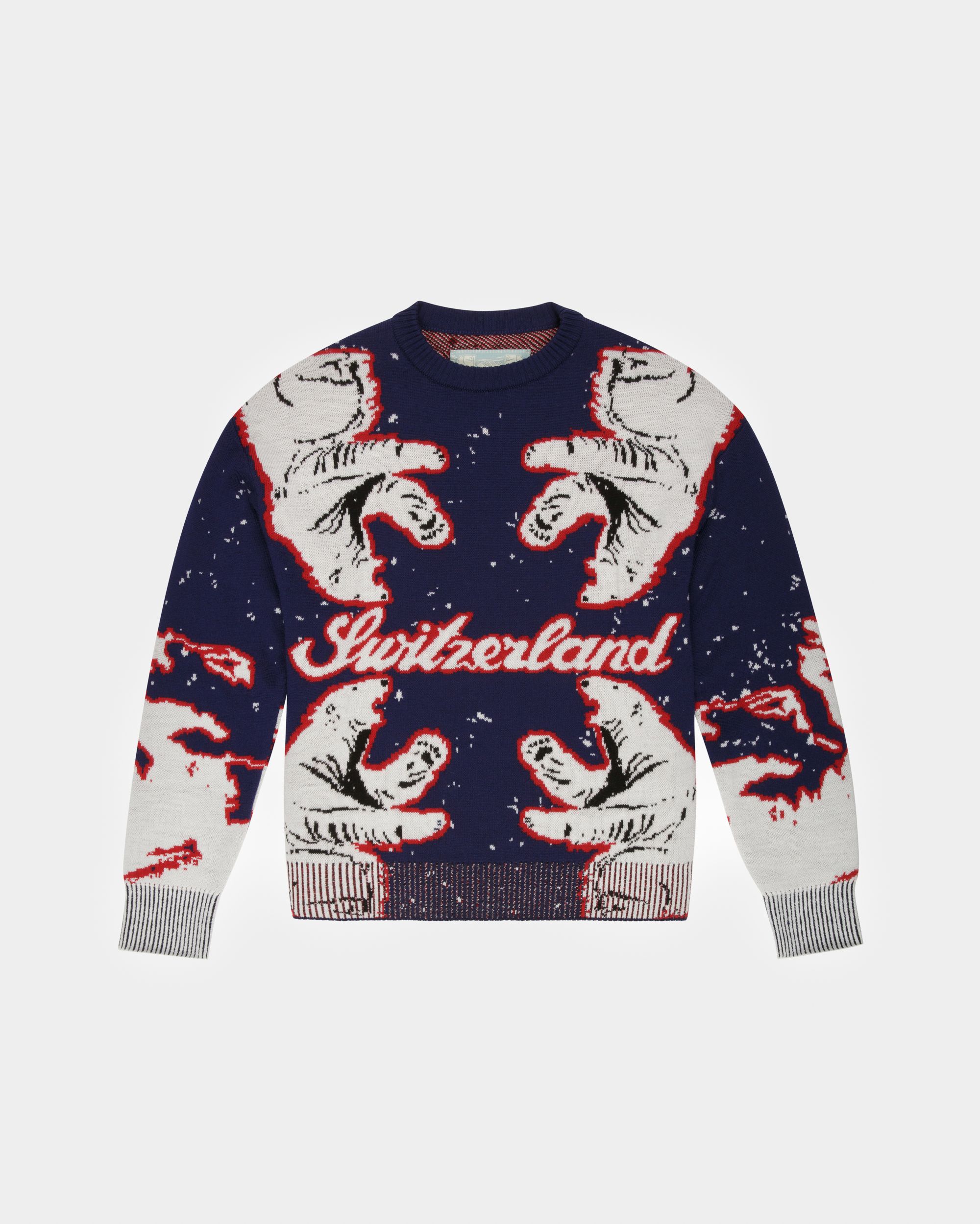 Bally Global - Merino Wool Crew Neck In Navy & Bone - Multicolor