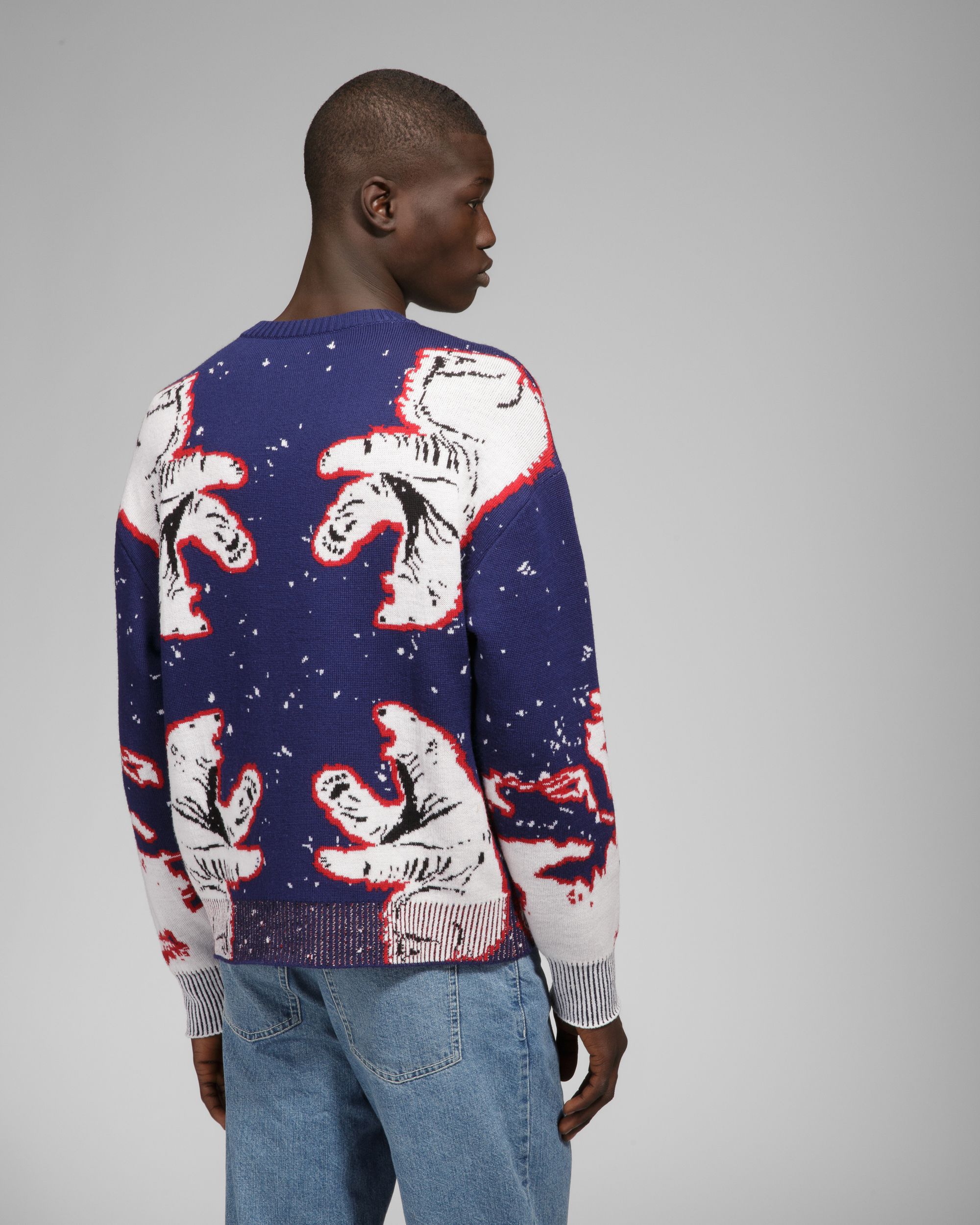 Bally Global - Merino Wool Crew Neck In Navy & Bone - Multicolor