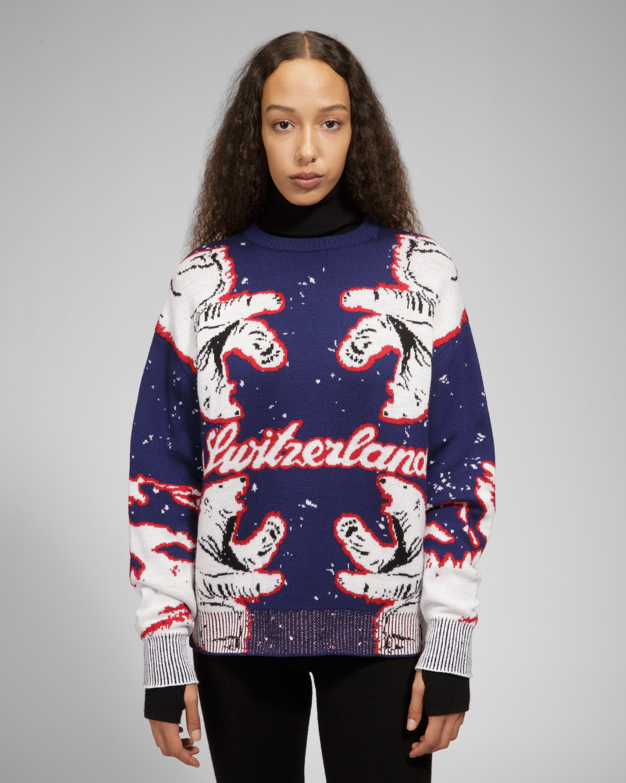 Bally Global - Merino Wool Crew Neck In Navy & Bone - Multicolor