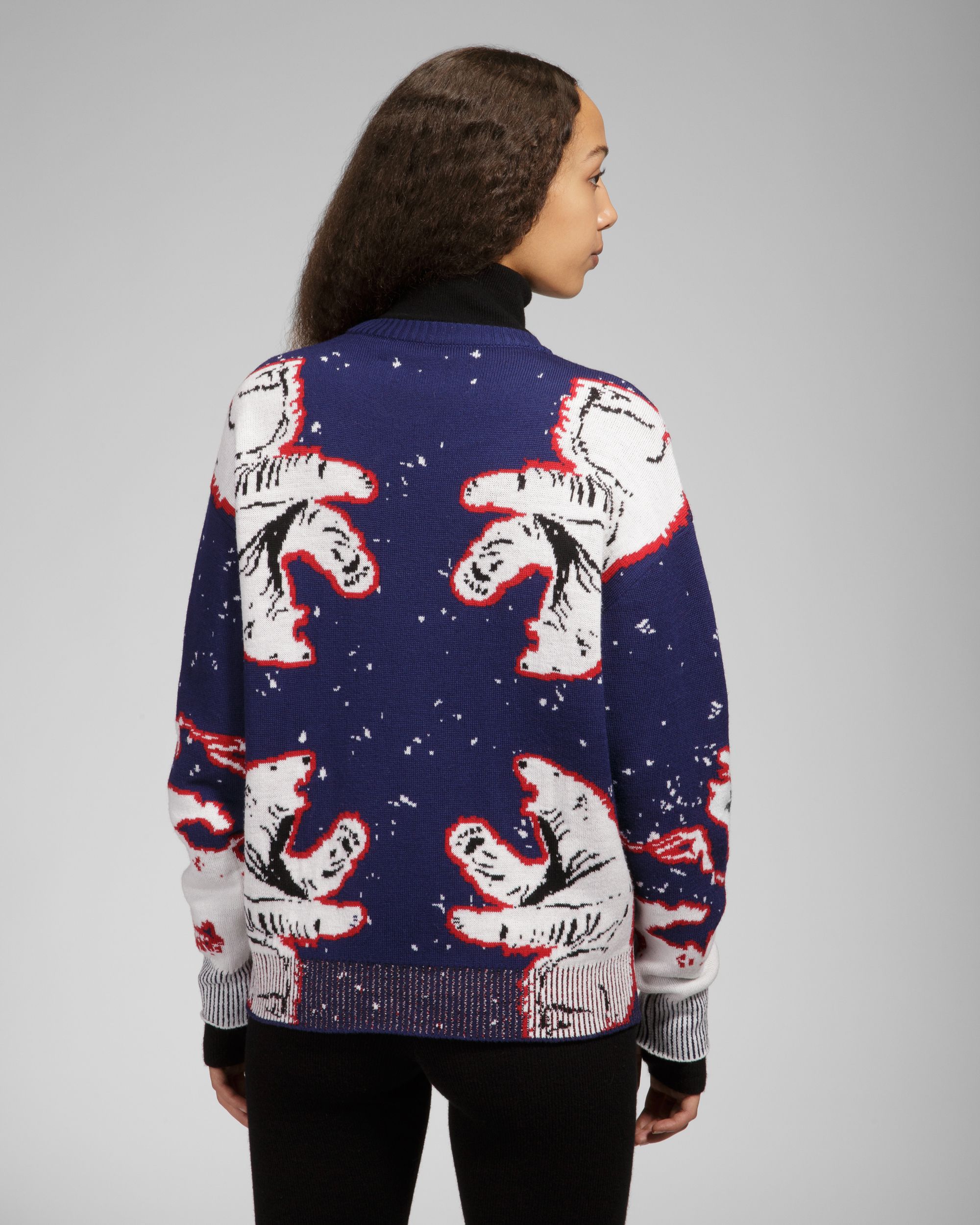 Bally Global - Merino Wool Crew Neck In Navy & Bone - Multicolor