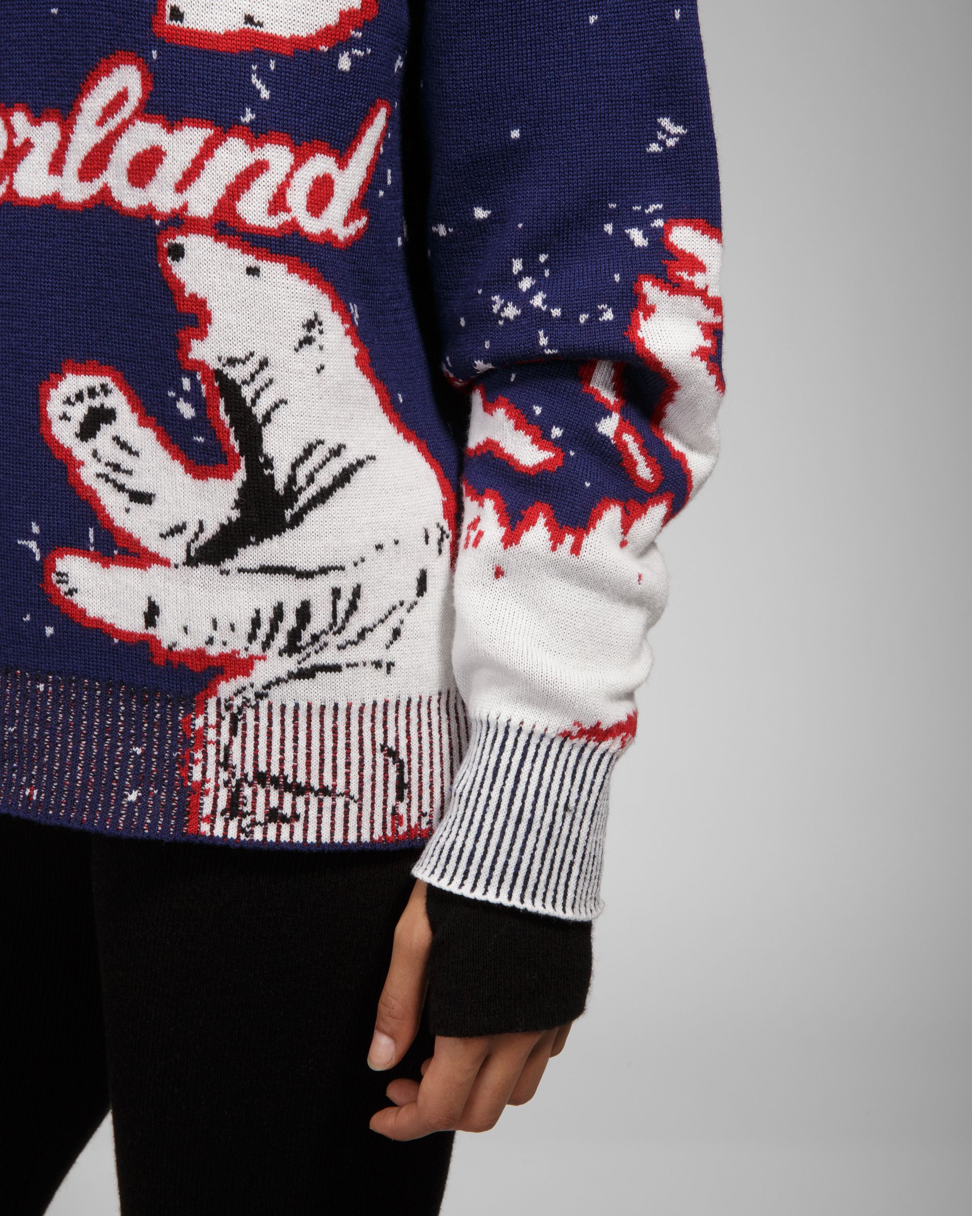 Bally Global - Merino Wool Crew Neck In Navy & Bone - Multicolor
