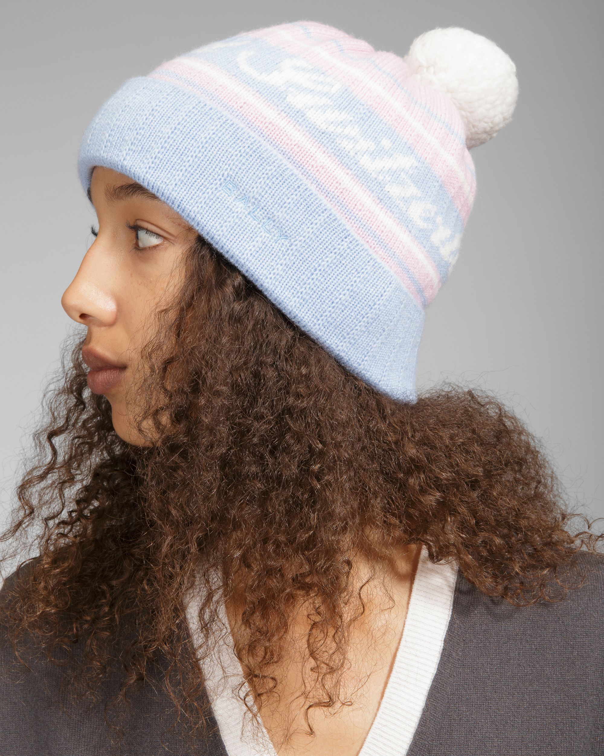 Bally Global - Wool Jacquard Hat In Light Blue & Pink - Multicolor