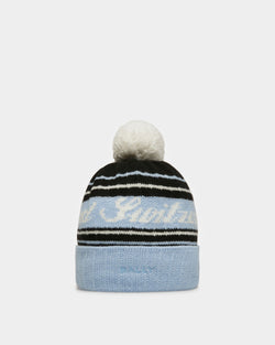 Wool Jacquard Hat In Light Blue & Black