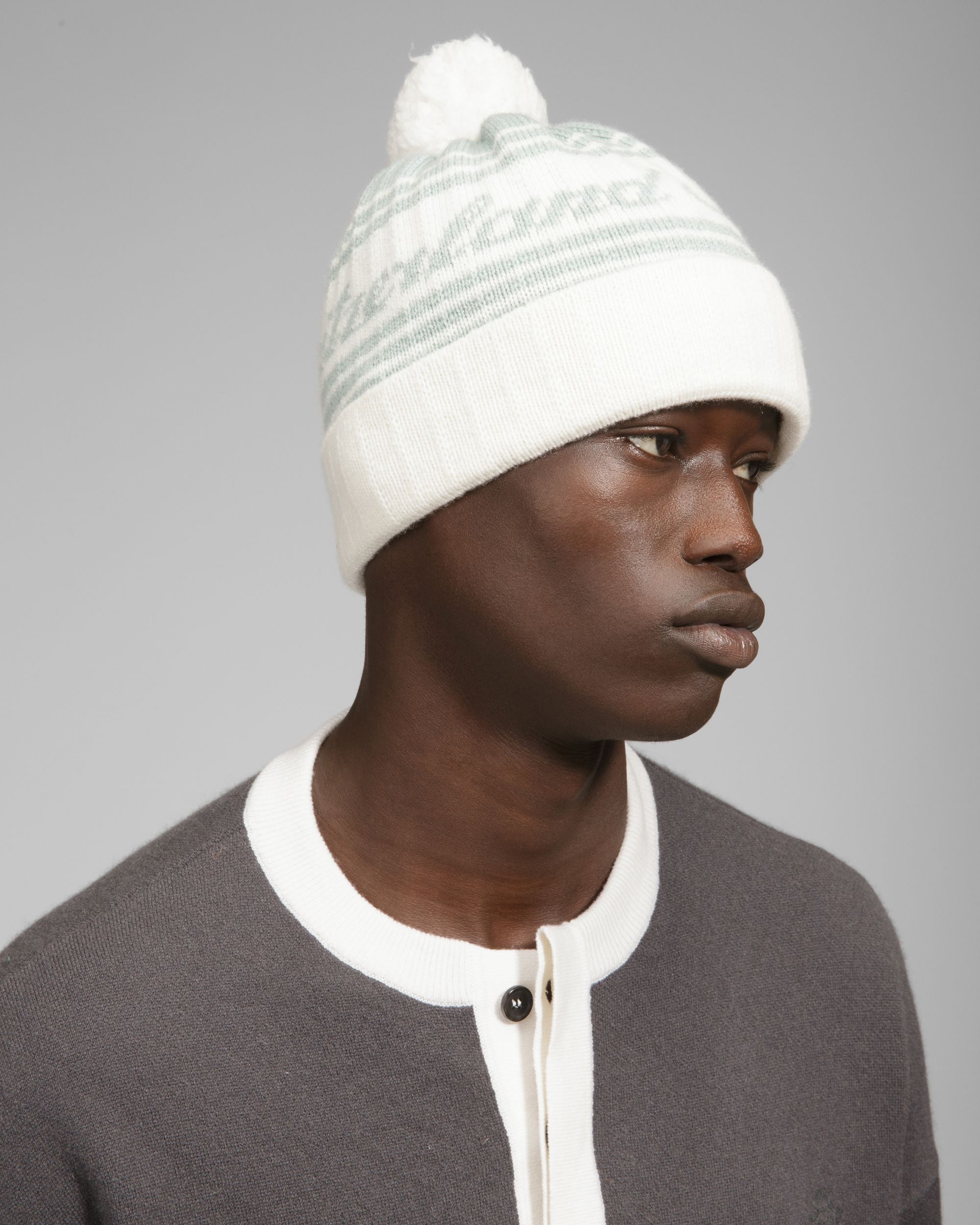 Bally Global - Wool Jacquard Hat In Light Blue & Bone - Multicolor