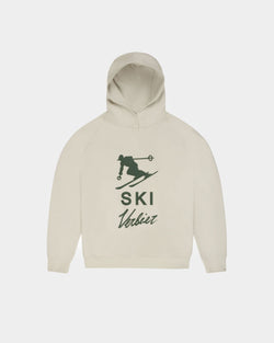 Curling Collection Hoodie in Grey Cotton with a Ski Verbier Print