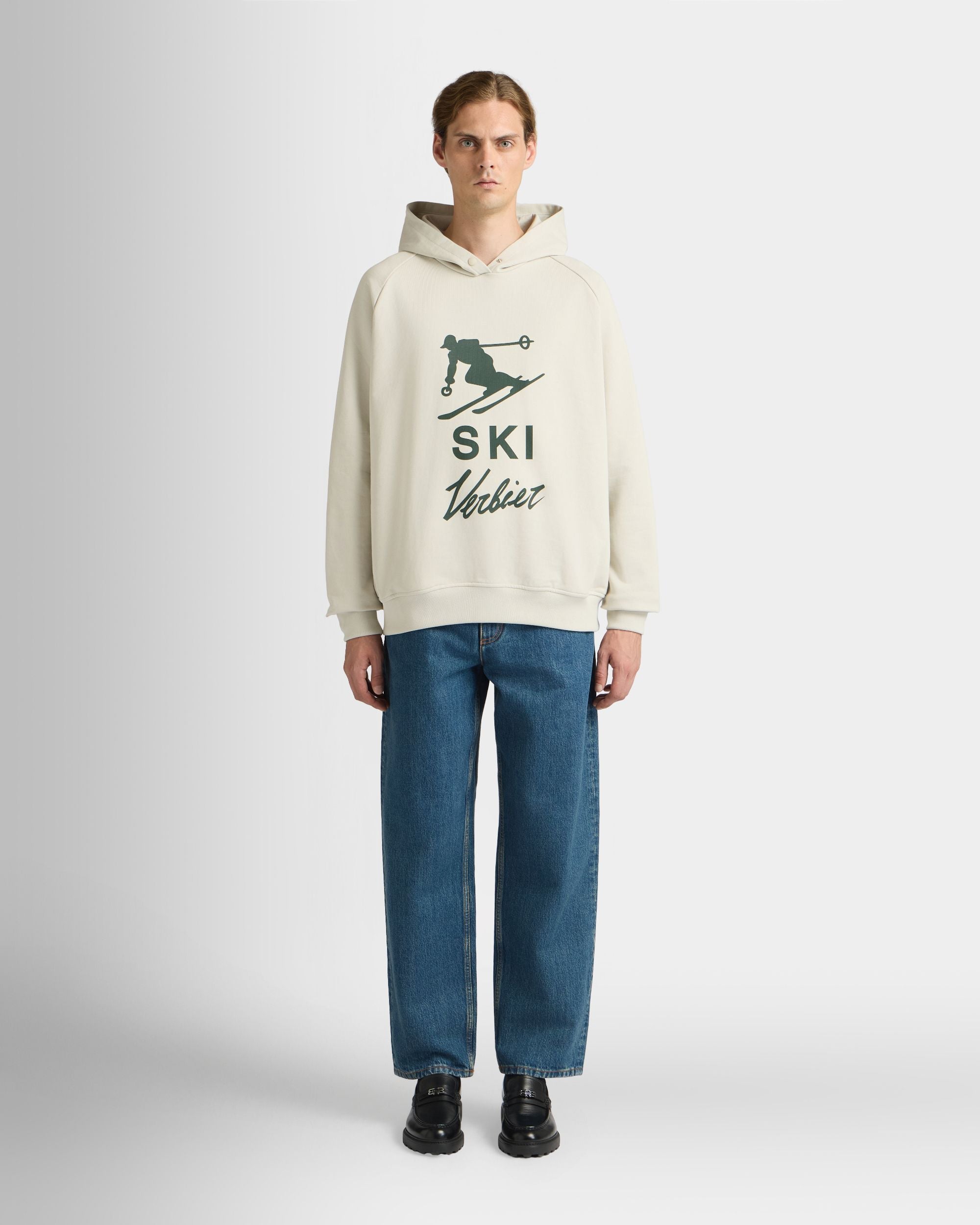 Bally Global - Curling Collection Hoodie in Grey Cotton with a Ski Verbier Print - Grey